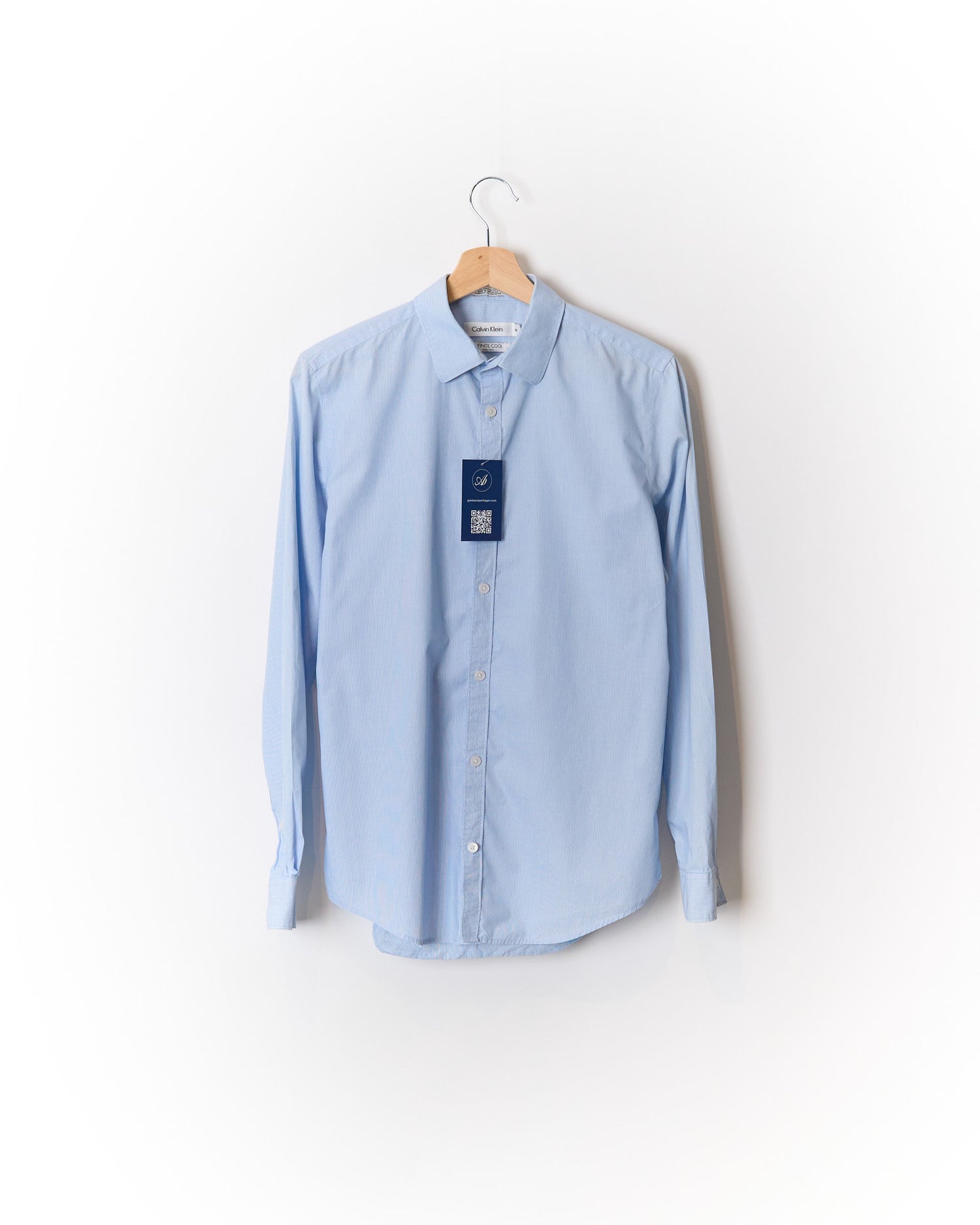 Calvin Klein Light Blue and White Striped Non-Iron Cotton Shirt