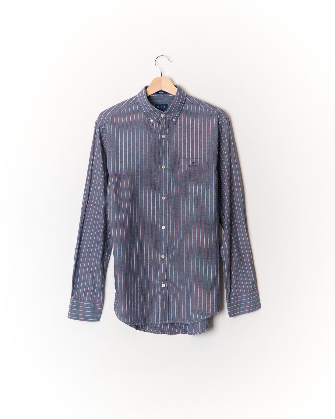 Gant Blue, White and Red Striped Regular Button Down Cotton Shirt