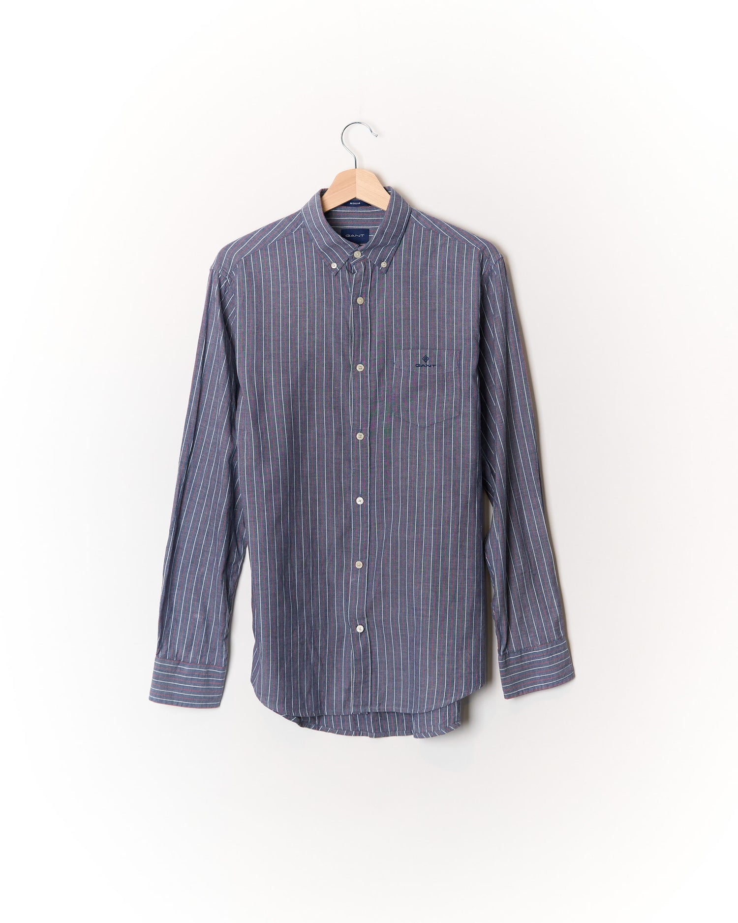 Gant Blue, White and Red Striped Regular Button Down Cotton Shirt