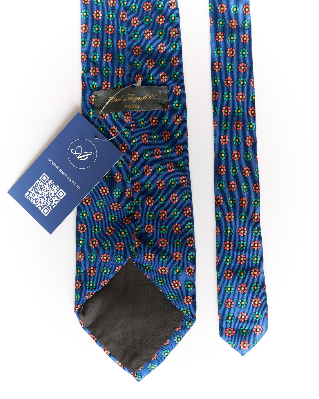 Karl Lagerfeld Navy Flower Print Silk Tie