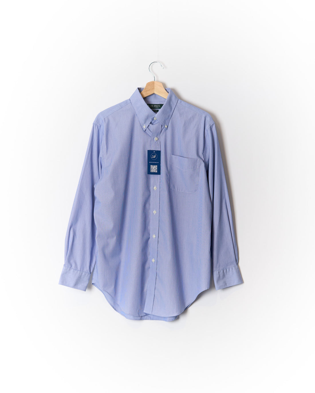 Ralph Lauren Blue and White Striped Classic Fit Non Iron Green Label Cotton Shirt