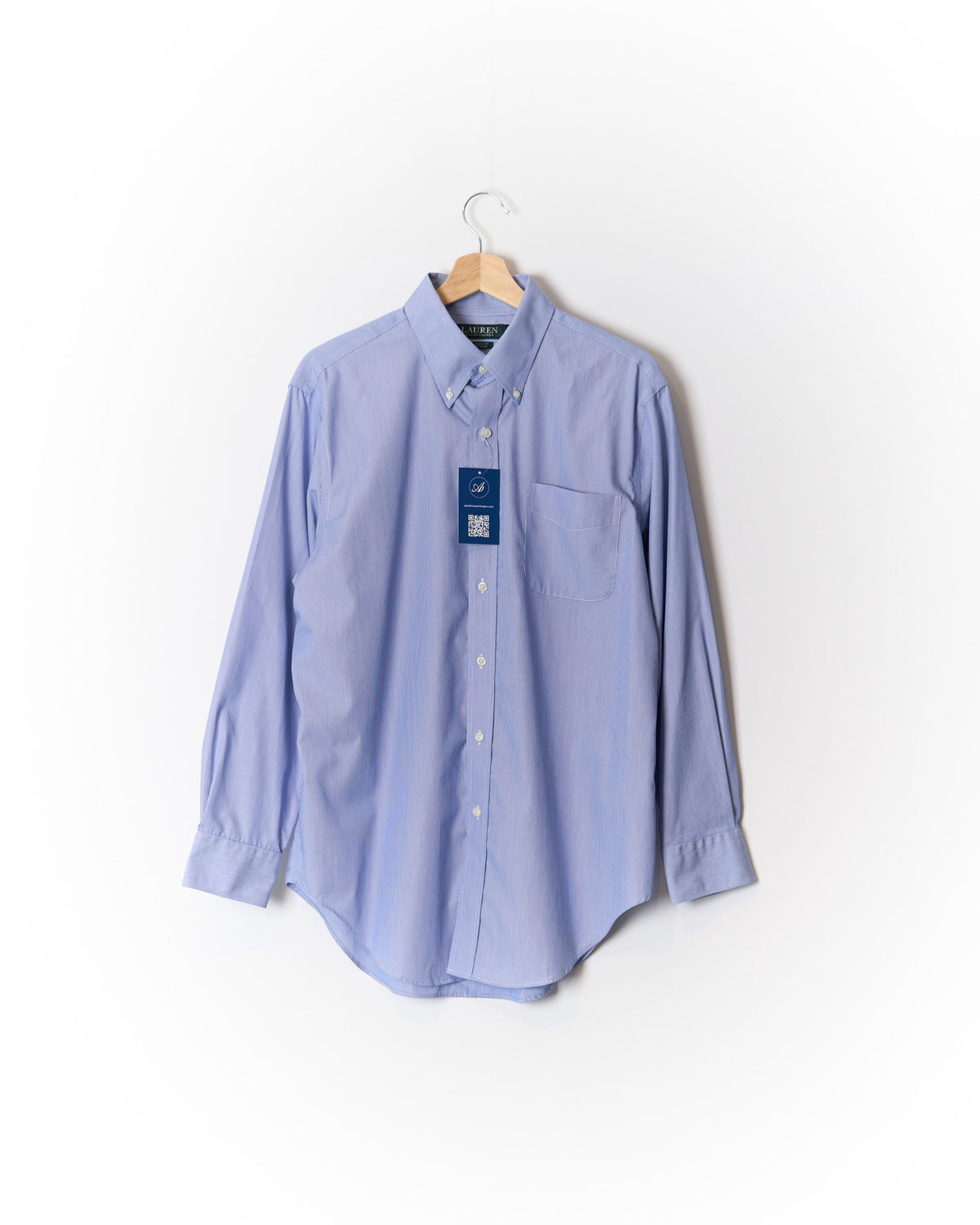 Ralph Lauren Blue and White Striped Classic Fit Non Iron Green Label Cotton Shirt