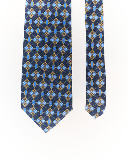 Paolo Gucci Vintage Krawatte aus Seide mit Rautenmuster in Navy, Blau und Beige