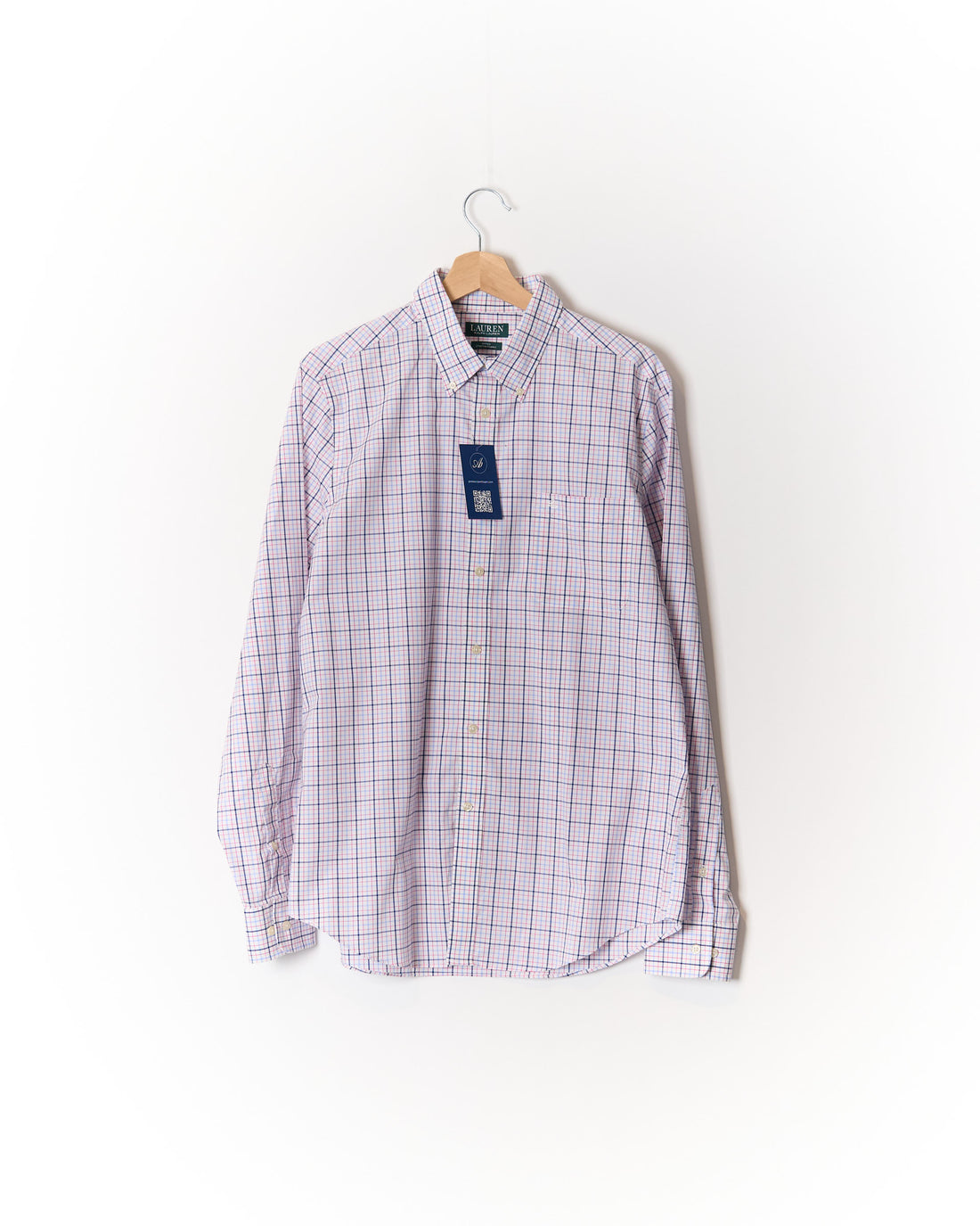 Ralph Lauren White, Blue and Pink Checkered Fitted Strech Button Down Cotton Shirt
