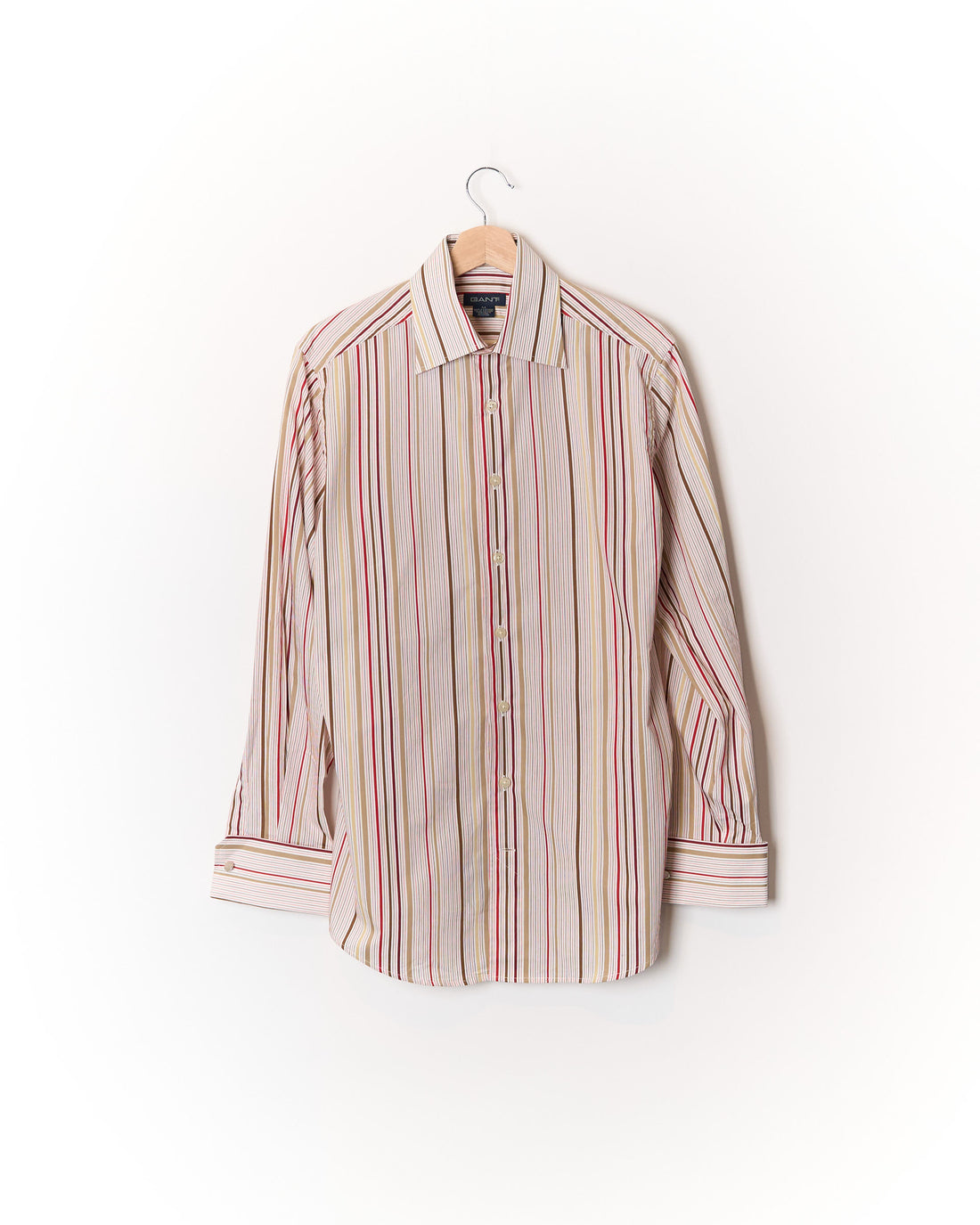 Gant White and Red Striped Palm Springs Poplin Cufflinks Slim Fit Cotton Shirt