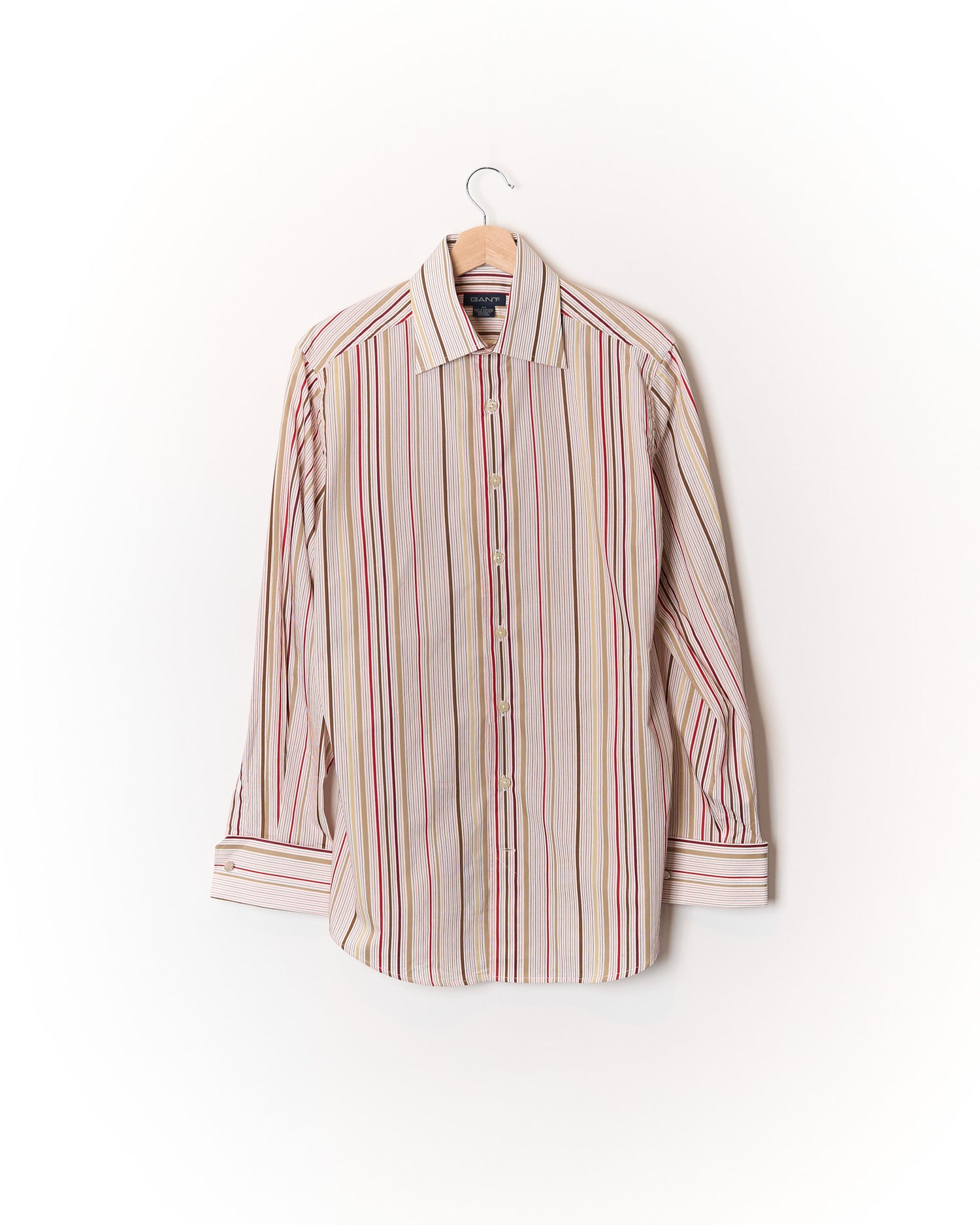Gant White and Red Striped Palm Springs Poplin Cufflinks Slim Fit Cotton Shirt