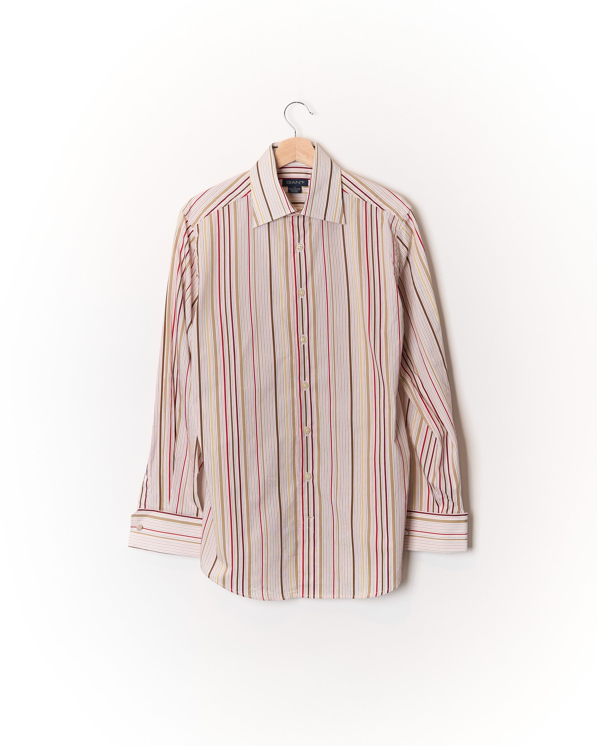Gant White and Red Striped Palm Springs Poplin Cufflinks Slim Fit Cotton Shirt