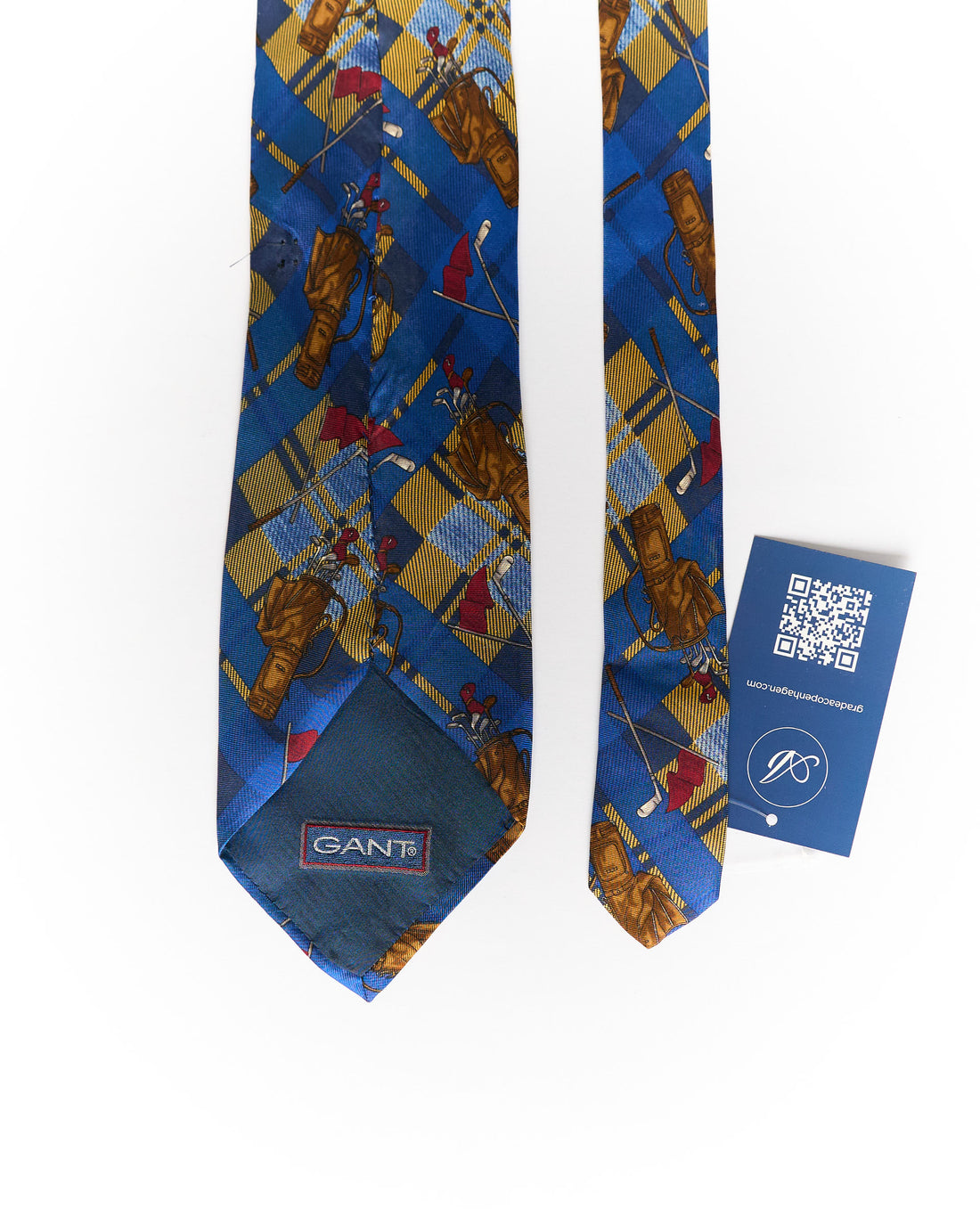 Gant Vintage Blue Golf Print Check Silk Tie