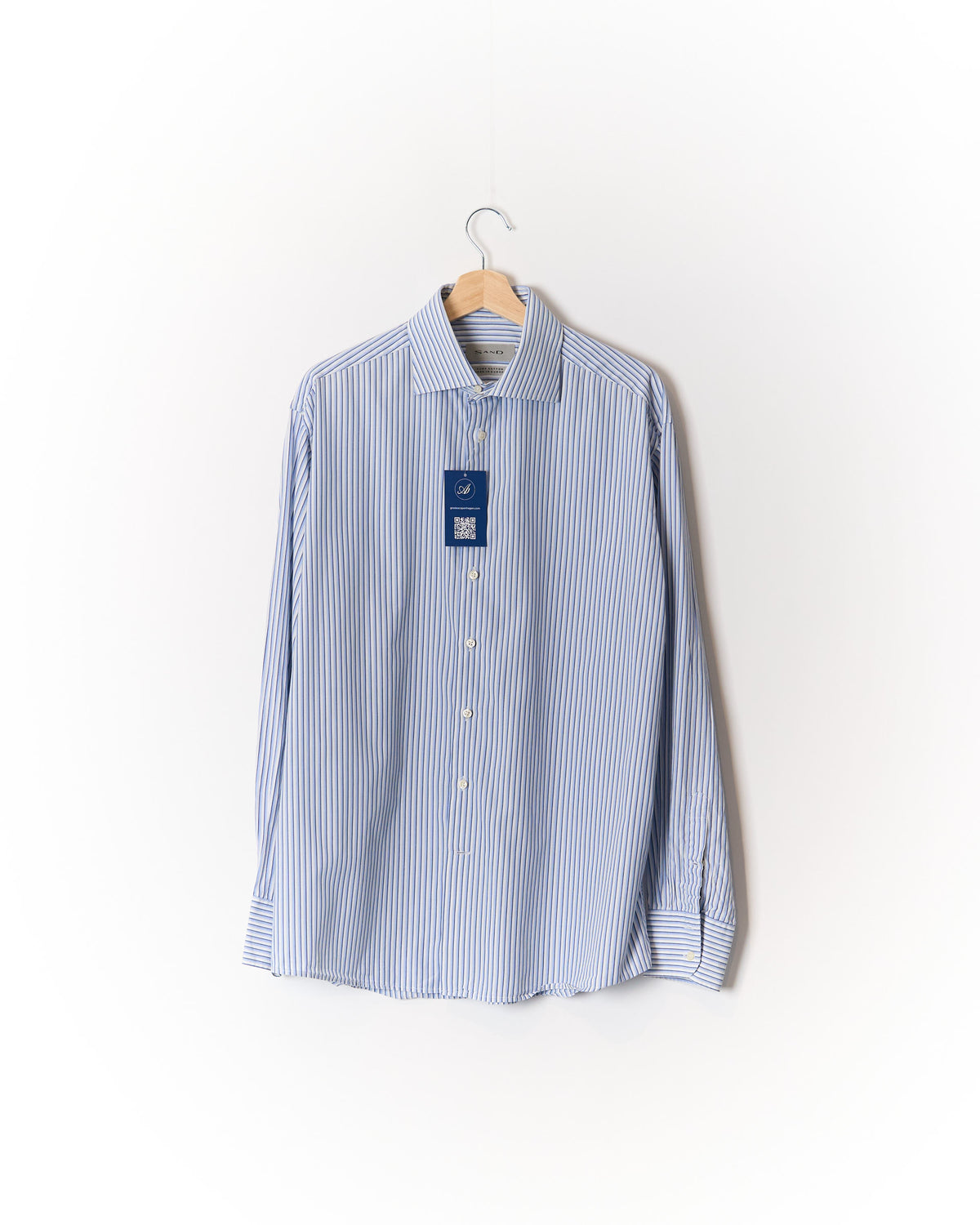 Sand Copenhagen White, Light Blue and Navy Striped Cotton Shirt