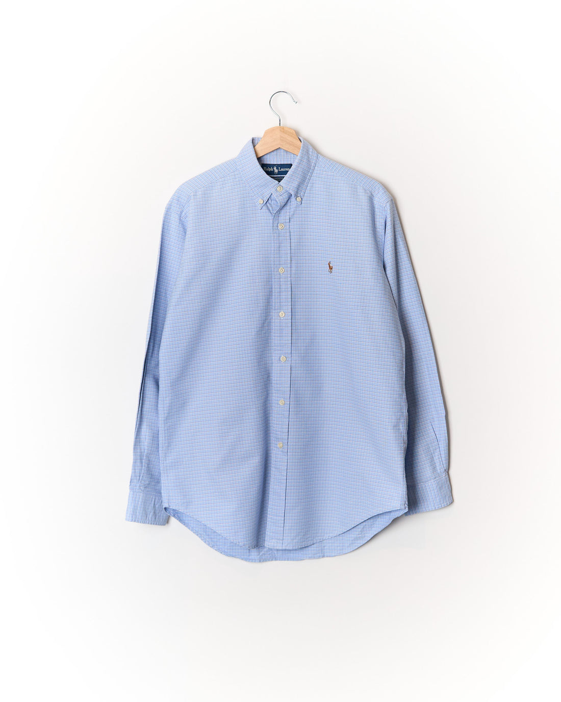 Ralph Lauren Light Blue Checkered Yarmouth Cotton Oxford Shirt