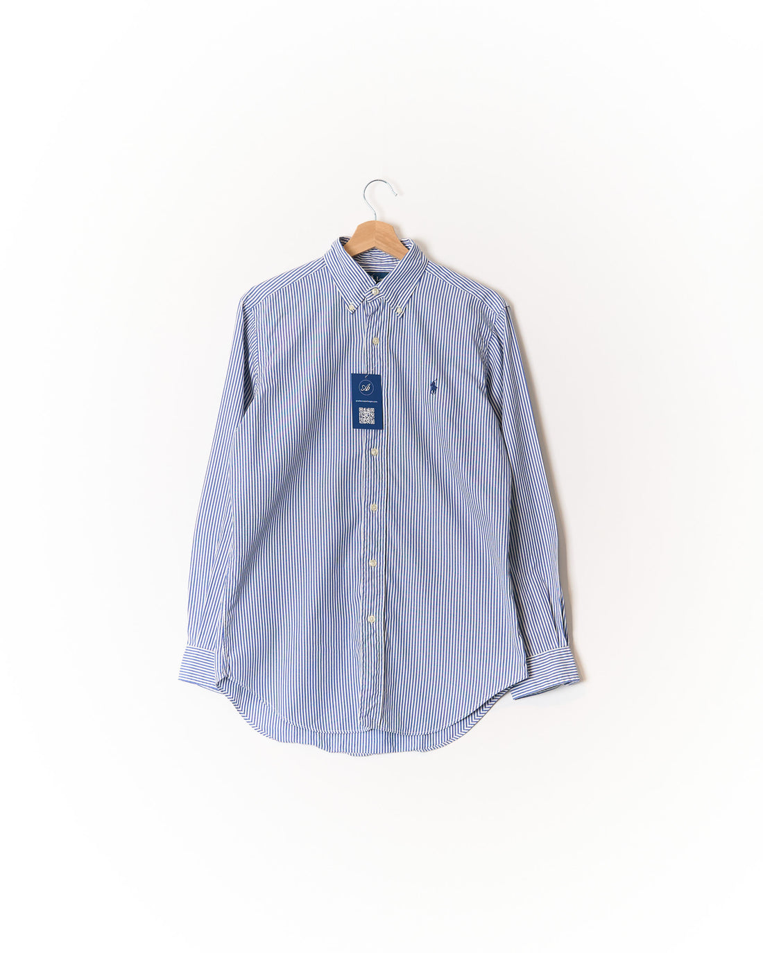 Ralph Lauren Blue and White Striped Classic Fit Button Down Cotton Shirt