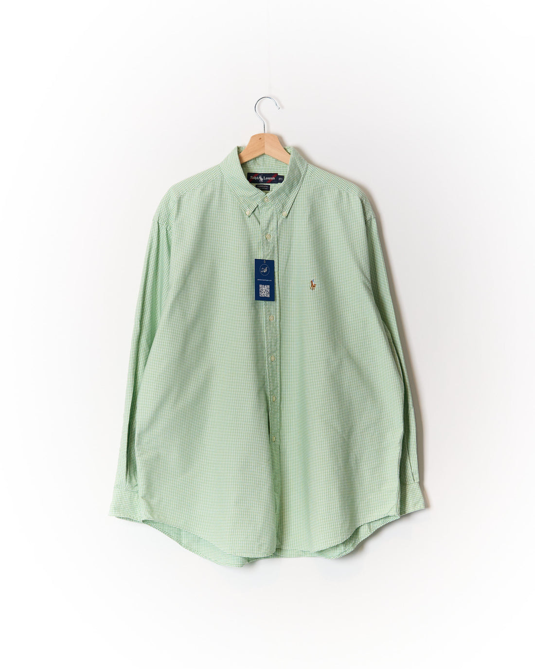 Ralph Lauren Green and White Checkered Button Down Yarmouth Cotton Shirt