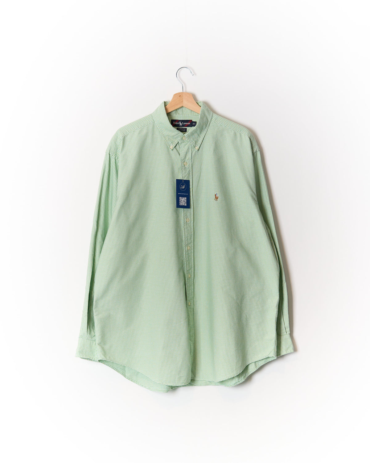 Ralph Lauren Green and White Checkered Button Down Yarmouth Cotton Shirt