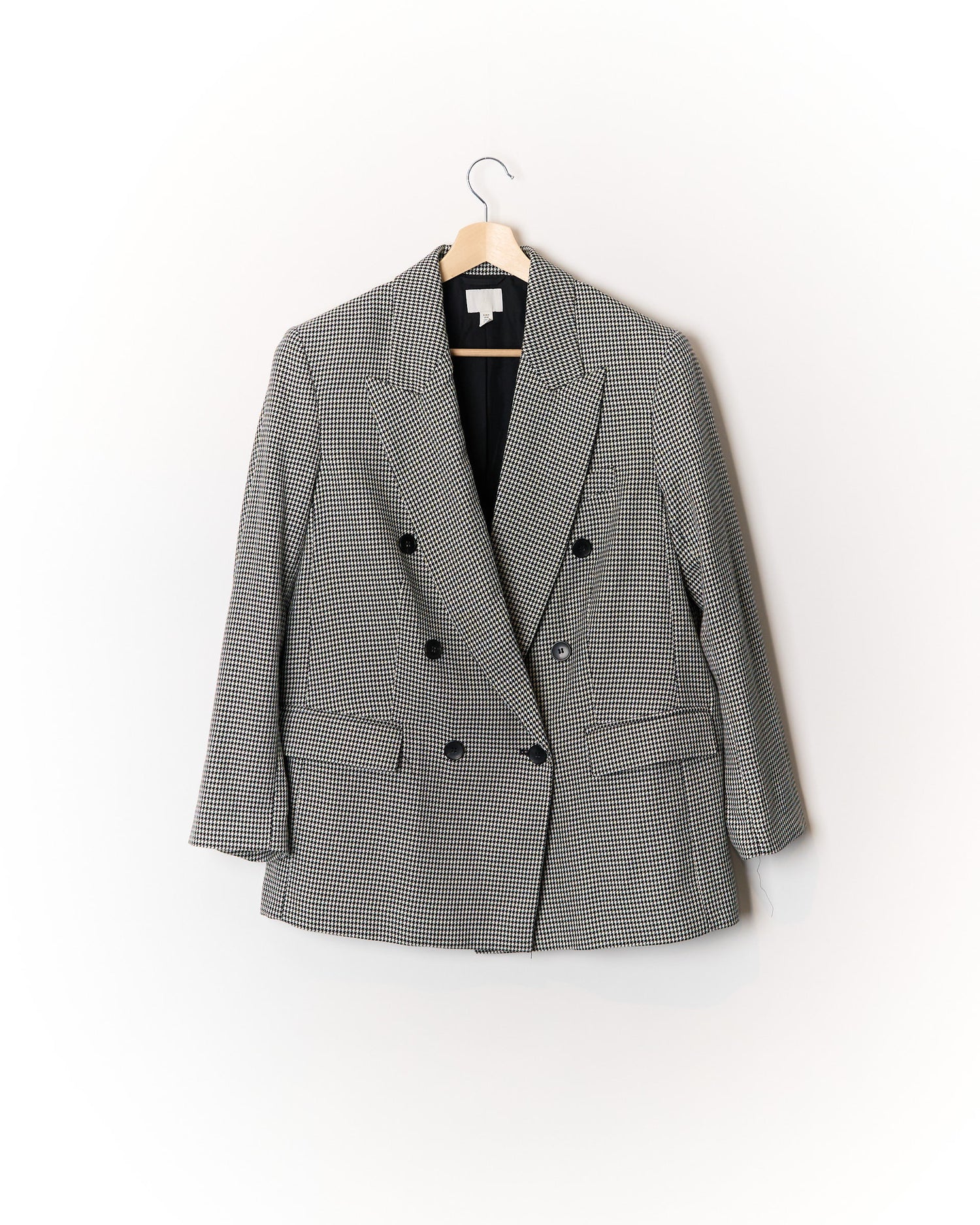 H&amp;M Black and White Houndstooth Double-Breasted Sport Jacket Blazer
