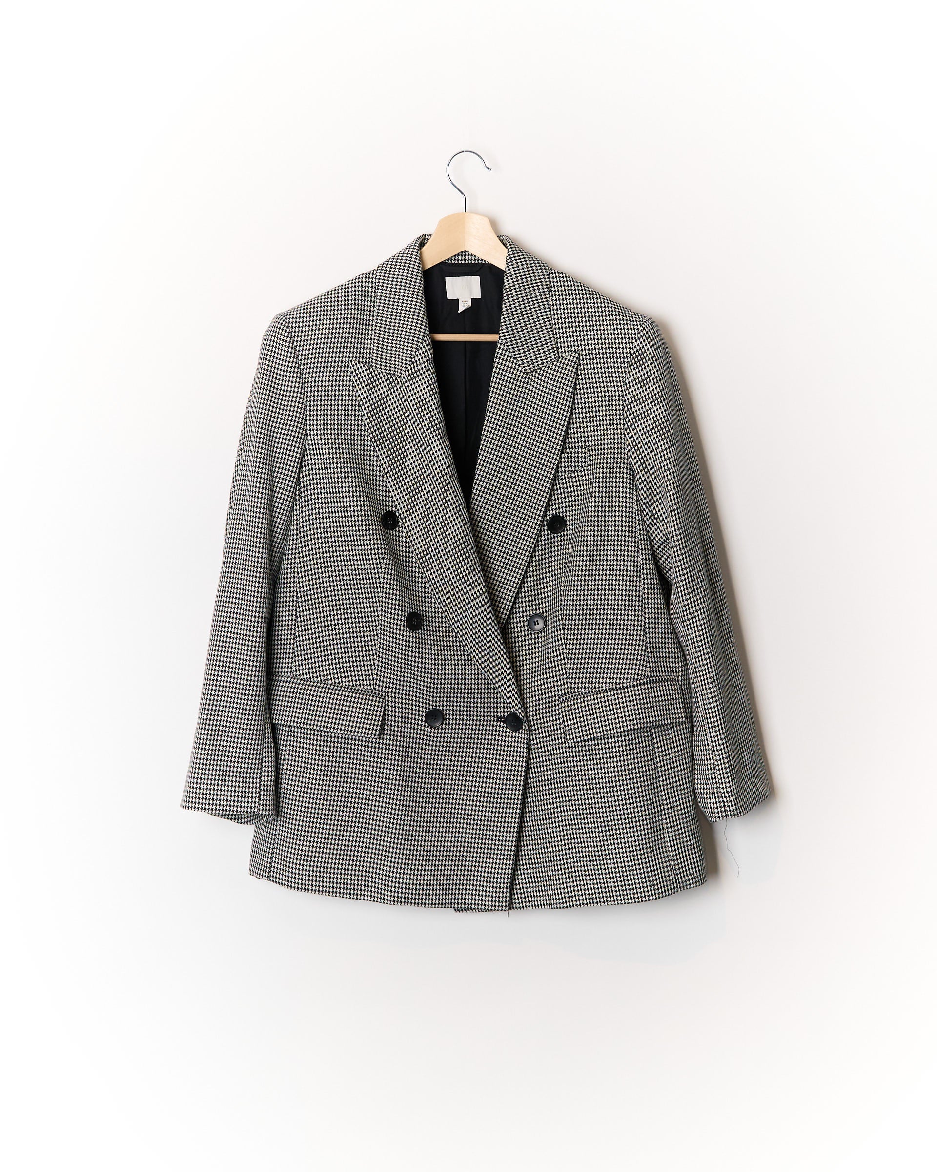 H&amp;M Black and White Houndstooth Double-Breasted Sport Jacket Blazer