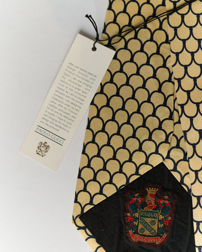 Paolo Gucci Vintage Cream and Navy Scallop Motif Silk Tie