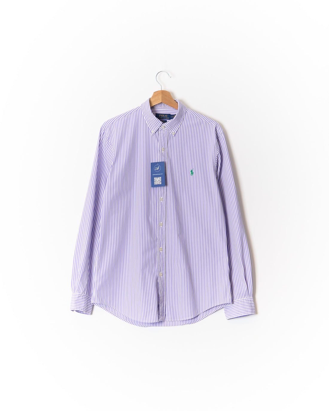 Polo Ralph Lauren Purple and White Striped Slim Fit Button Down Cotton Shirt