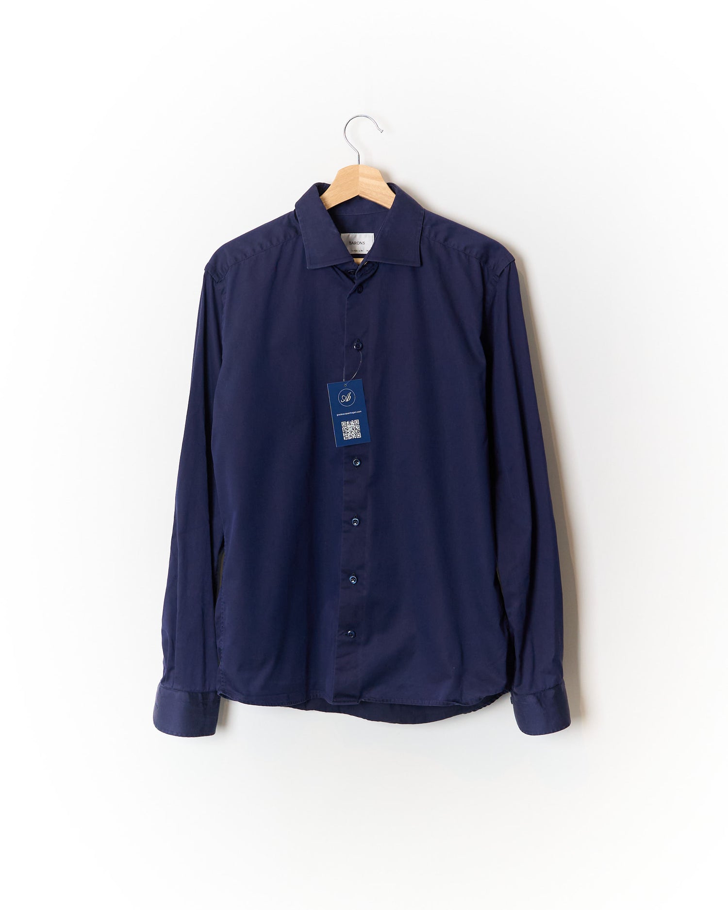 Barons Navy Super Slim Organic Cotton Shirt