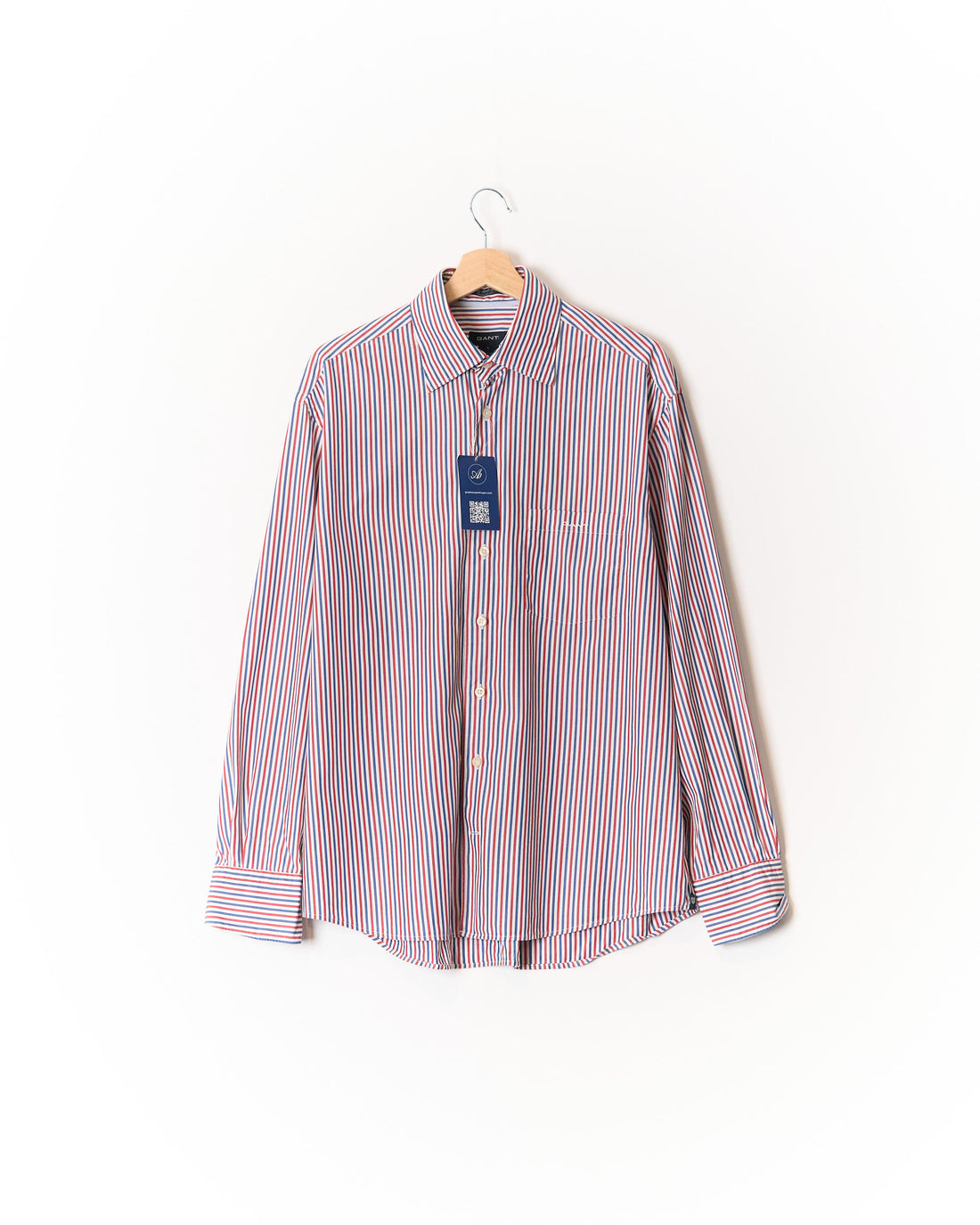 Gant White, Blue and Red Striped Liberty Bell Poplin Regular Fit Cotton Shirt