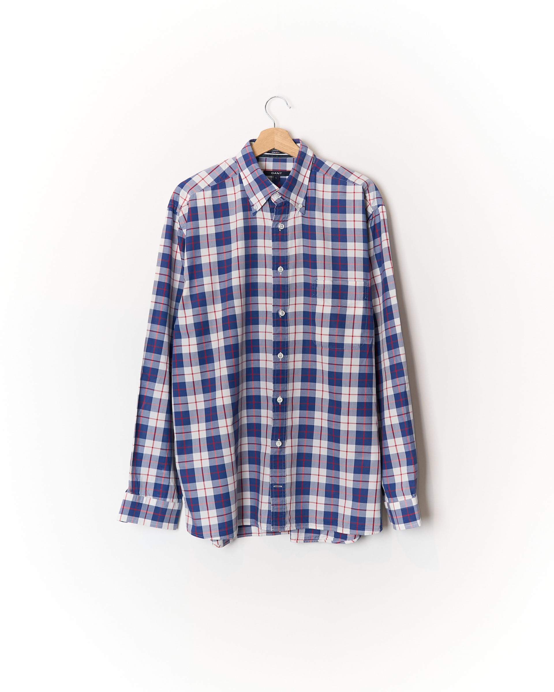Gant Blue, Red and White Checkered Long Island Oxford Regular Fit Button-Down Cotton Shirt