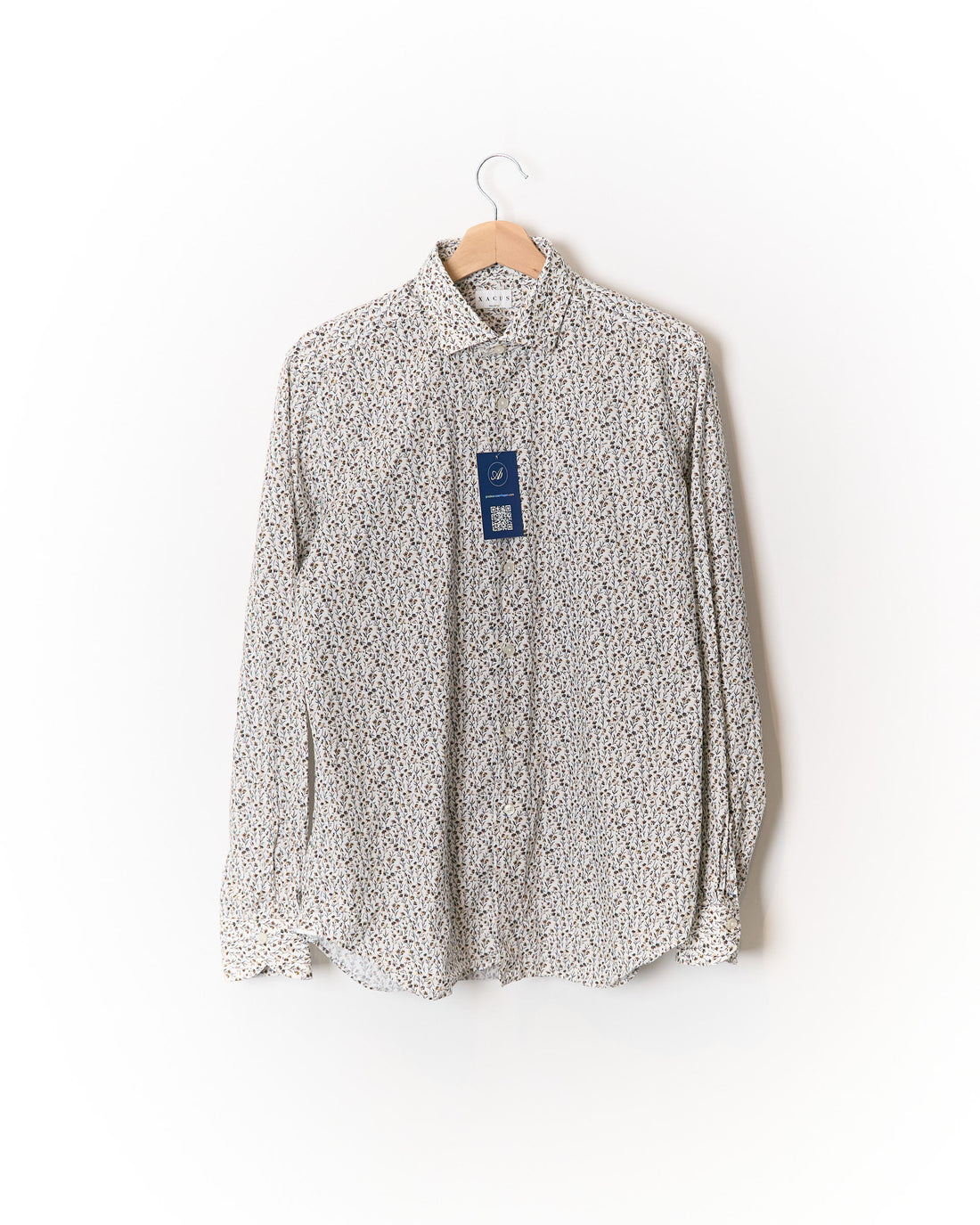 Xacus White Flower Print Tailor Fit Cotton Shirt