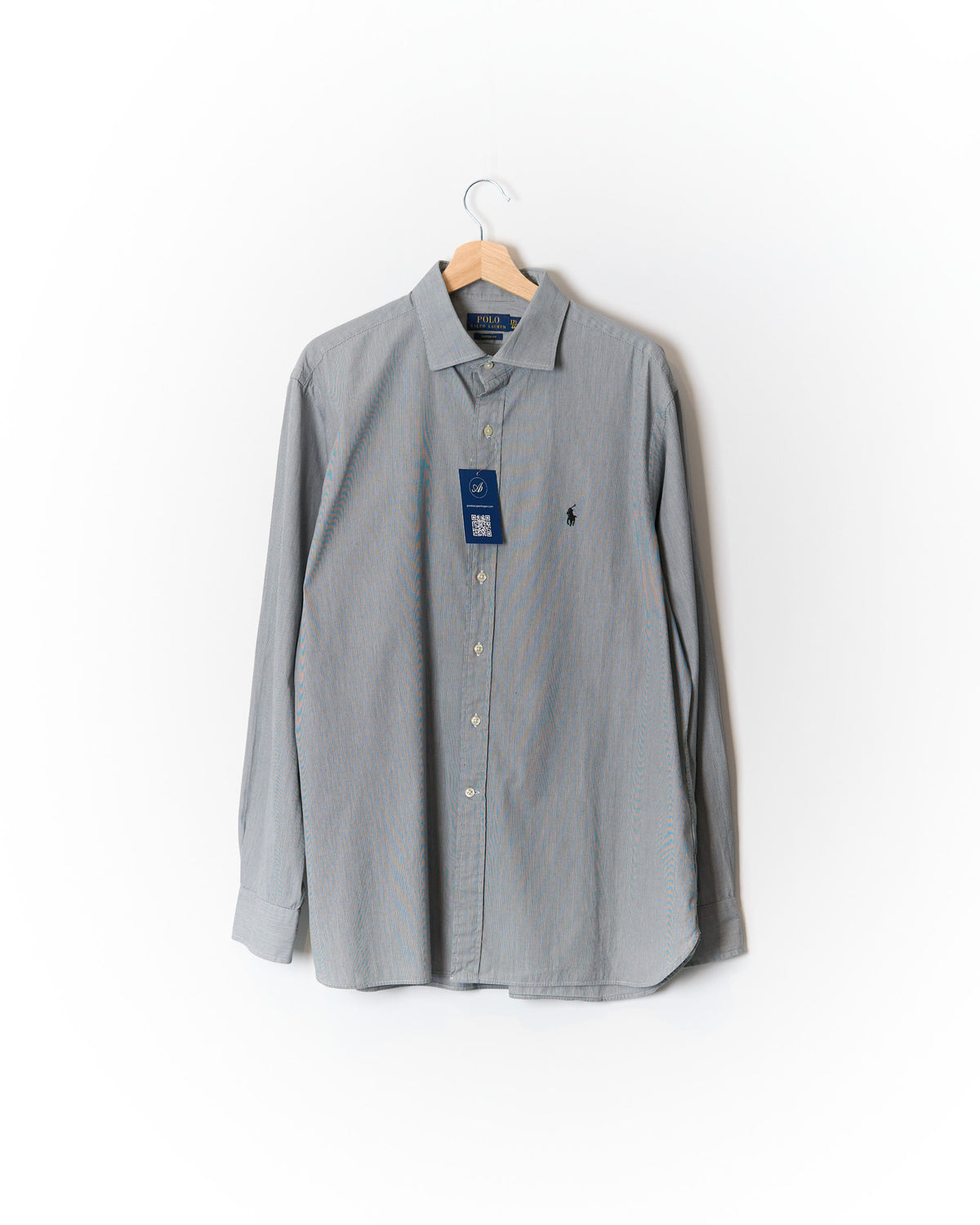 Polo Ralph Lauren Grey and White Striped Custom Fit Cotton Shirt