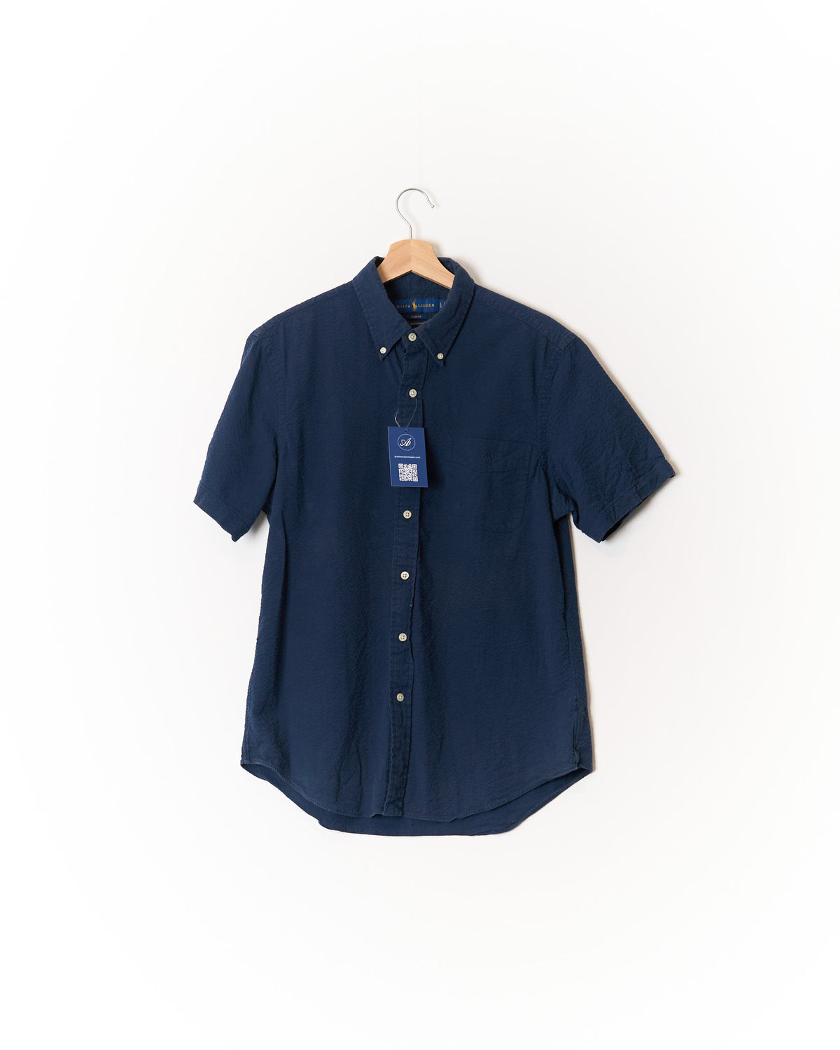 Ralph Lauren Navy Slim Fit Seersucker Button Down Short Sleeved Shirt