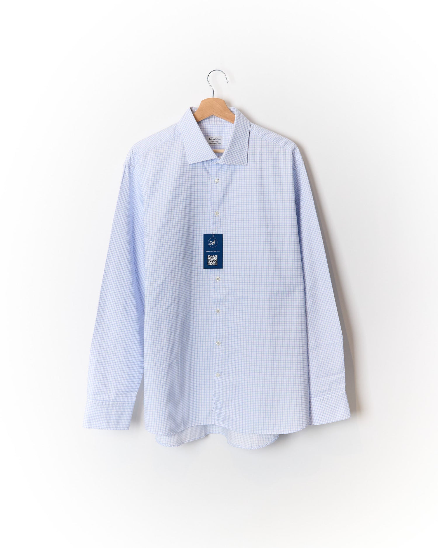 Stenströms White and Light Blue Checkered Fitted Body Two Fold Super Cotton Shirt