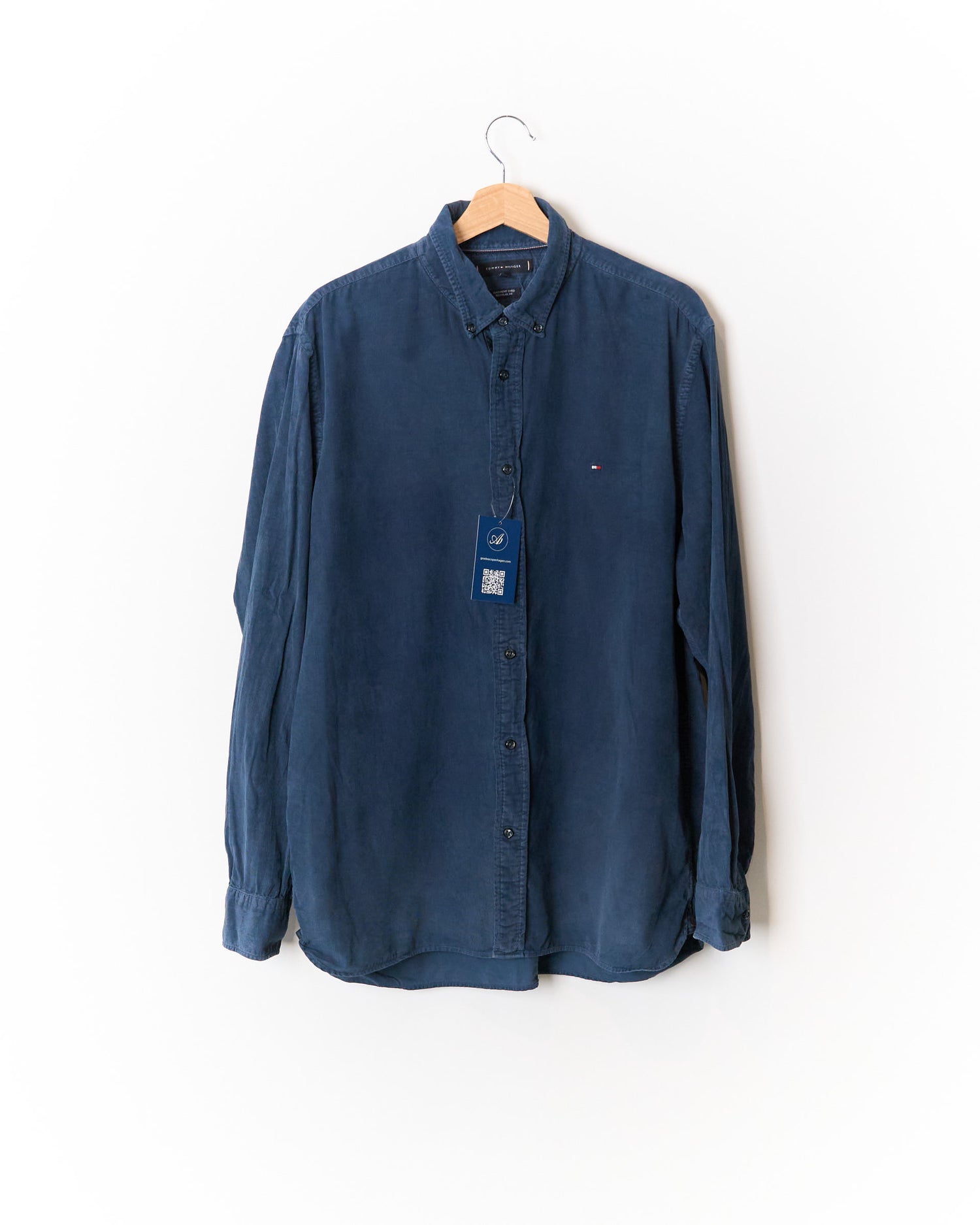 Tommy Hilfiger Navy Regular Fit Garment Dyed Corduroy Cotton Shirt