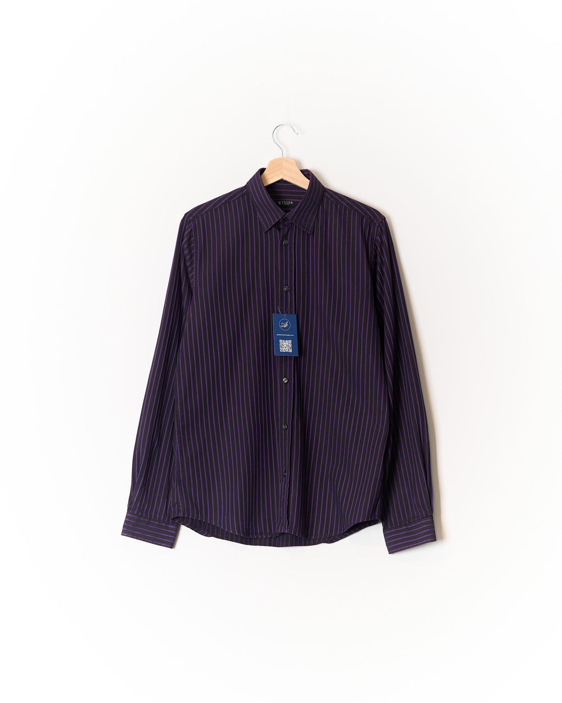 Tiger of Sweden Black and Purple Striped Franz Cotton Shirt