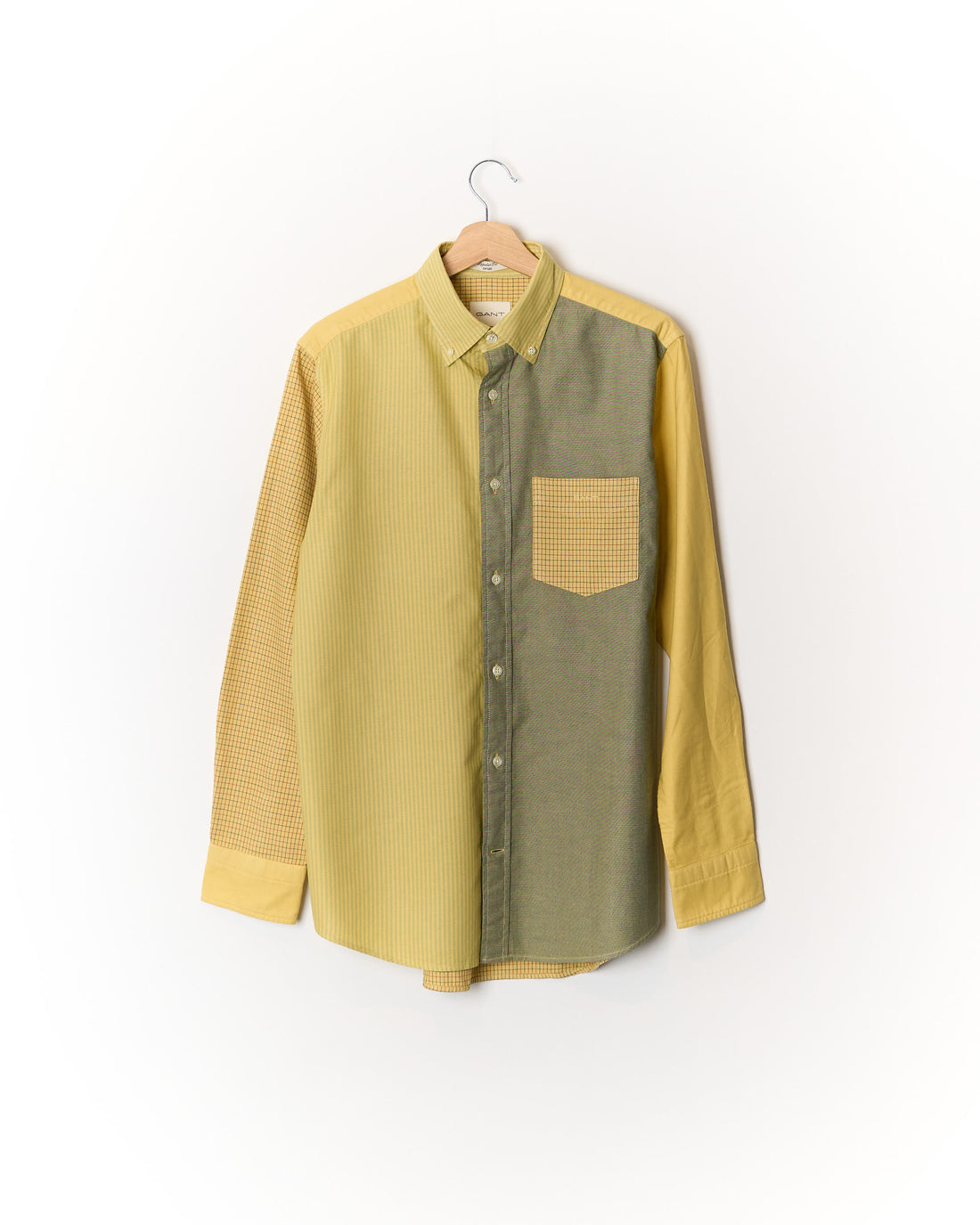 Gant Yellow Striped and Checkered Regular Fit Oxford Cotton Shirt
