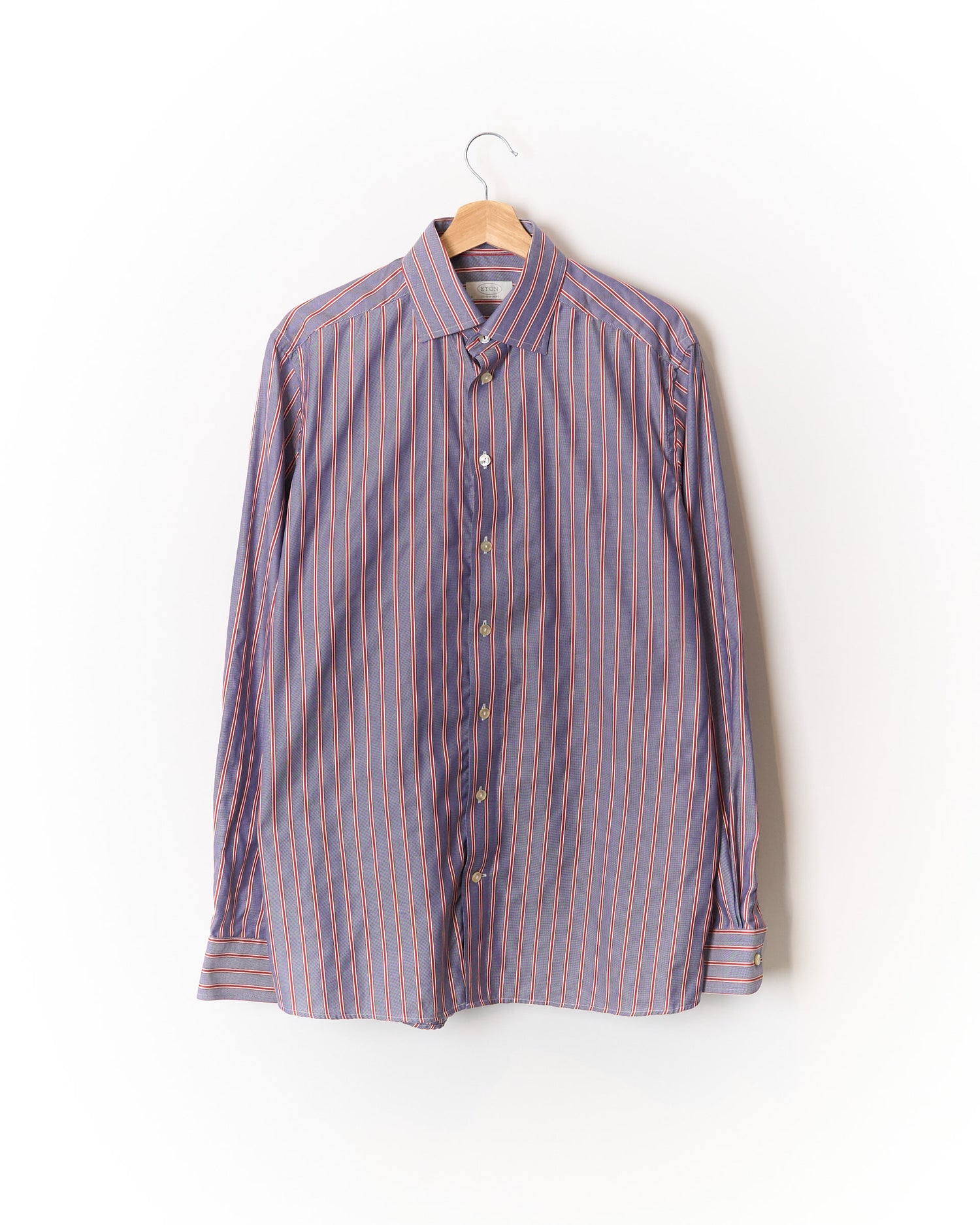 Eton Blue and Red Striped Contemporary Cotton Shirt
