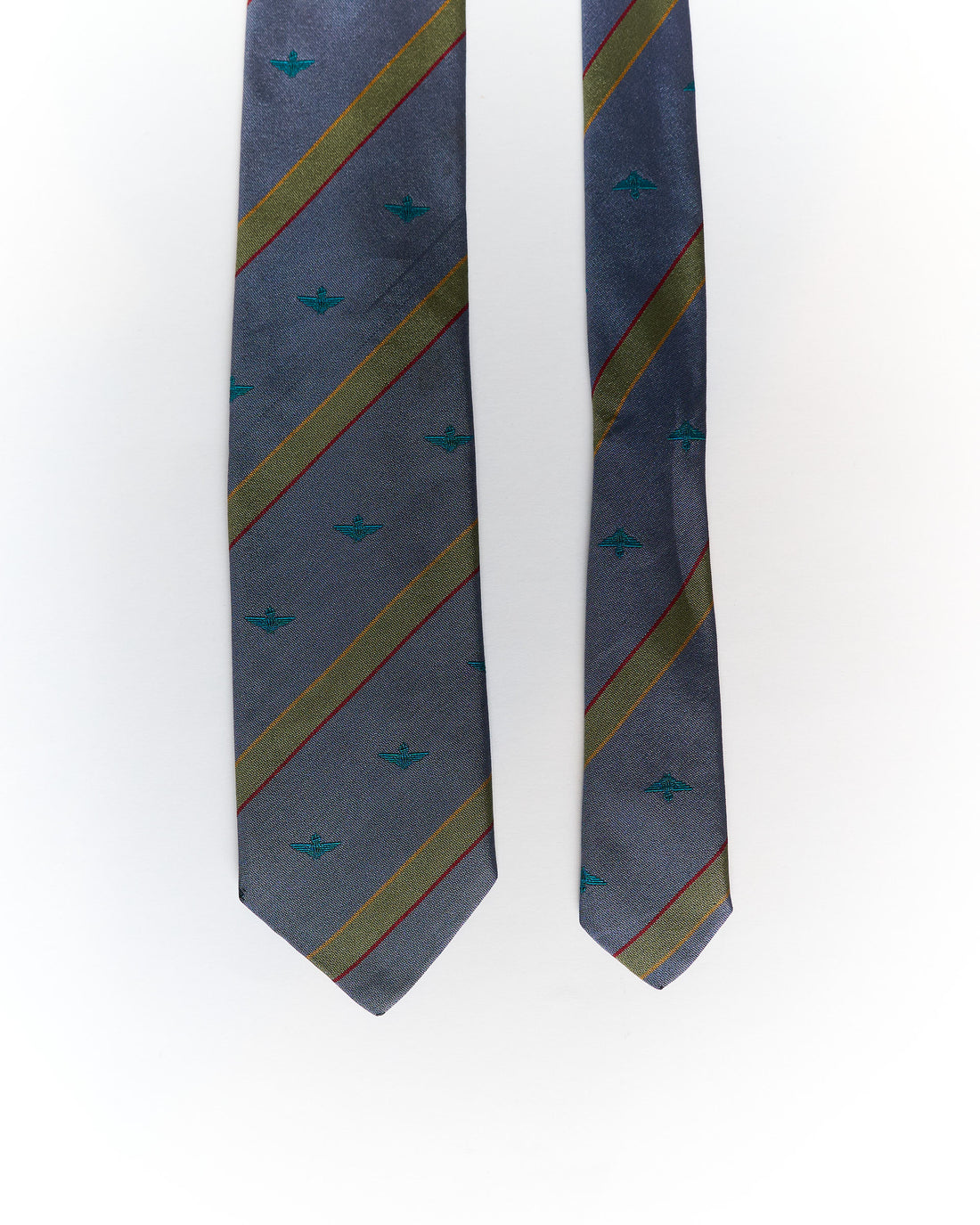 Purple and Green Striped Crest Slim Silk Tie