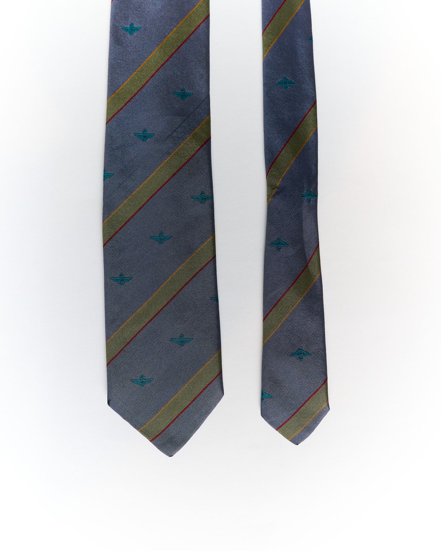 Purple and Green Striped Crest Slim Silk Tie