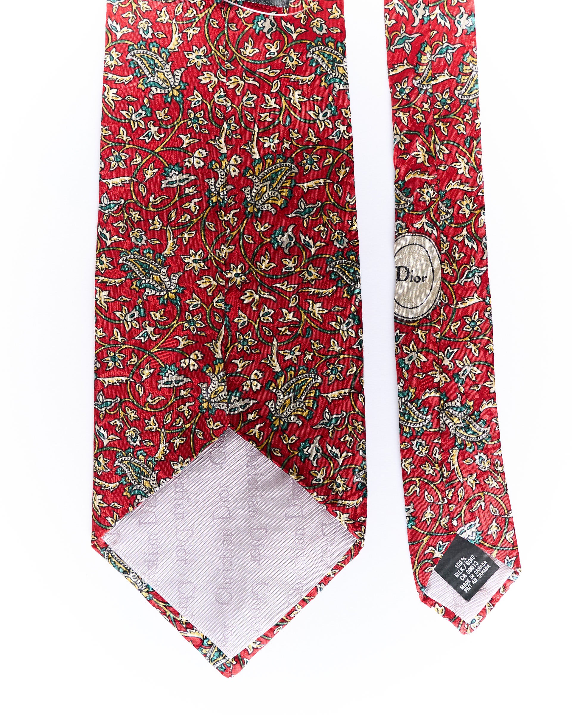 Christian Dior Red Flower Print Silk Tie