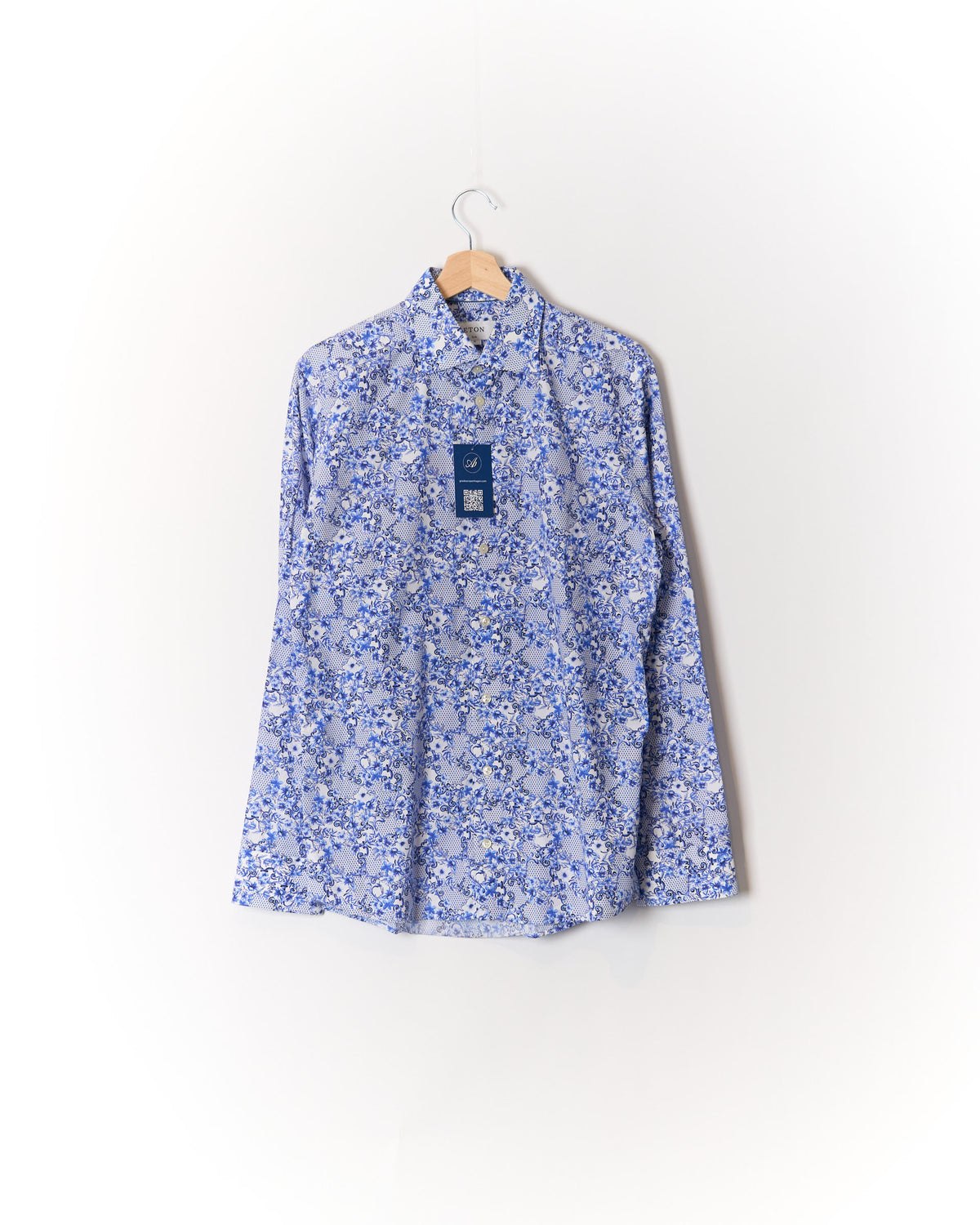 Eton weißes und blaues Paisley-Slim-Fit-Baumwollhemd