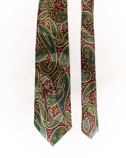 Pierre Cardin Dark Red and Green Paisley Silk Tie