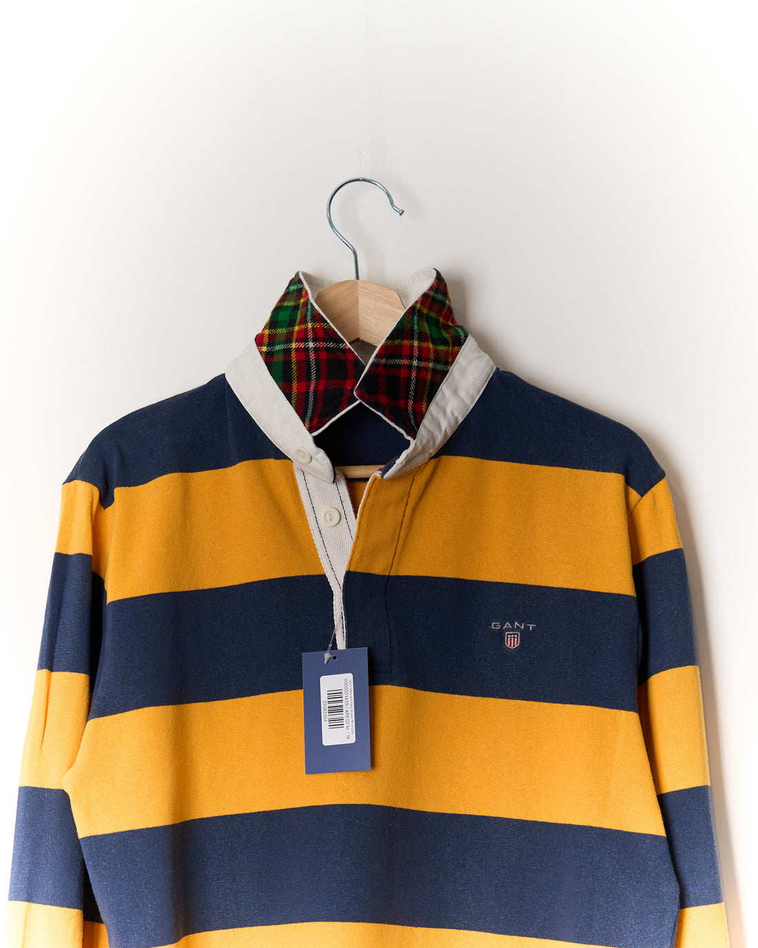 Gant Yellow and Navy Striped White Collar Vintage Cotton Rugger