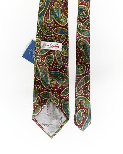 Pierre Cardin Dark Red and Green Paisley Silk Tie