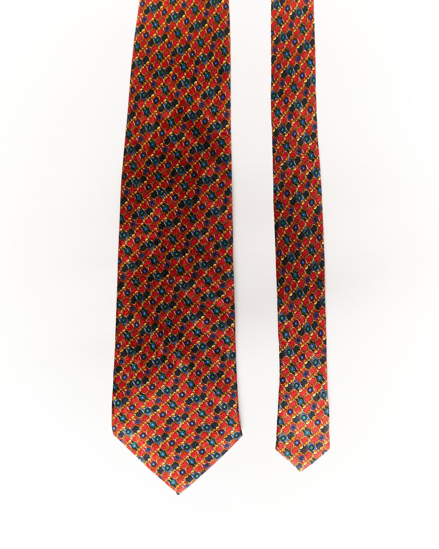 Red Gold Ring Print Silk Tie