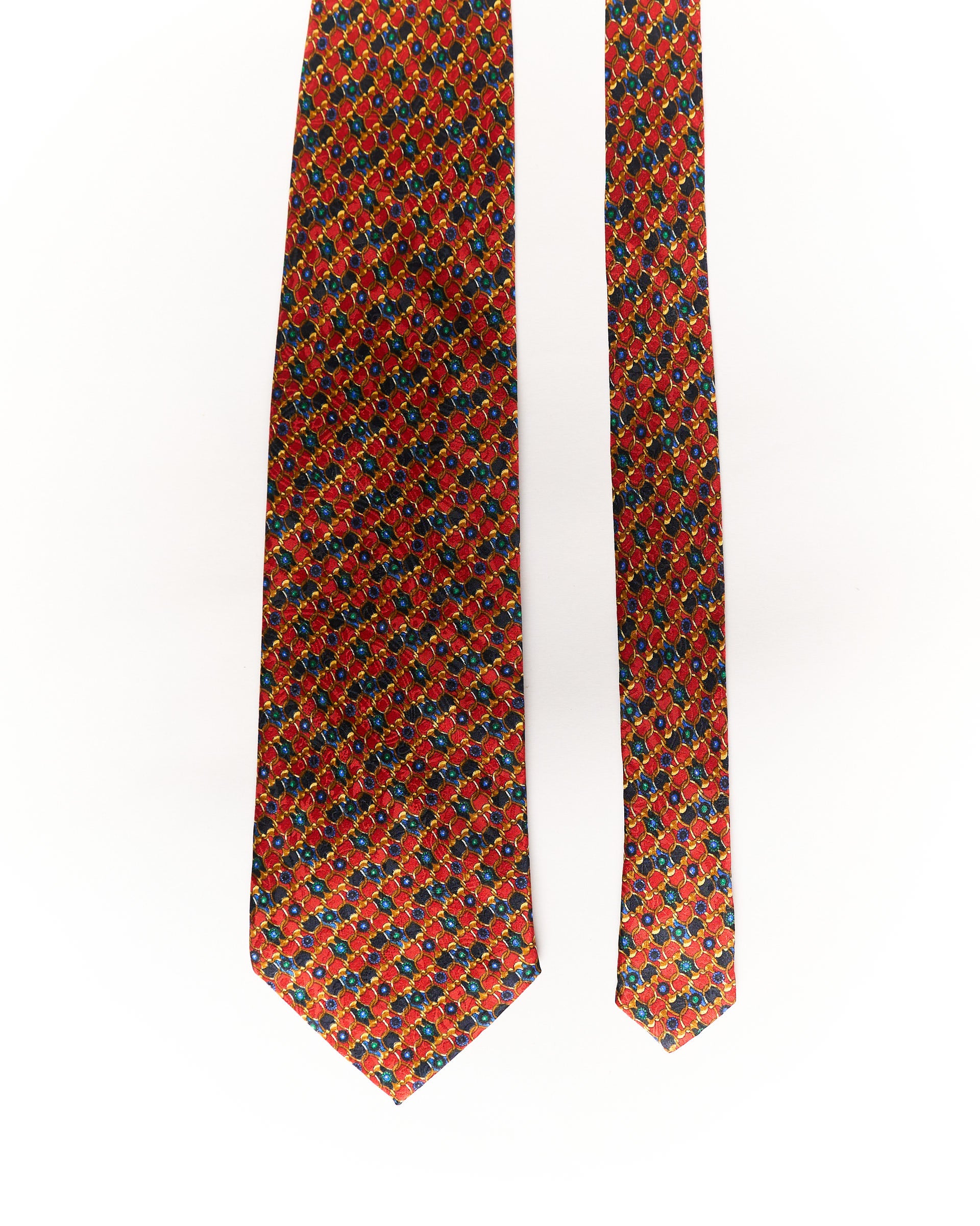 Red Gold Ring Print Silk Tie