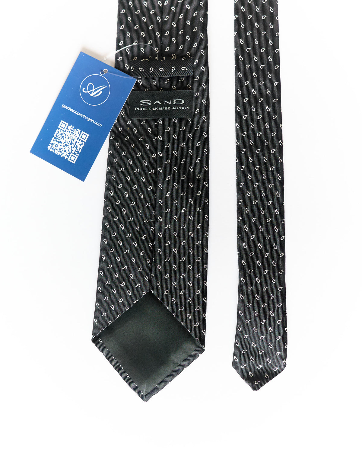 Sand Copenhagen Black and White Paisley Silk Tie