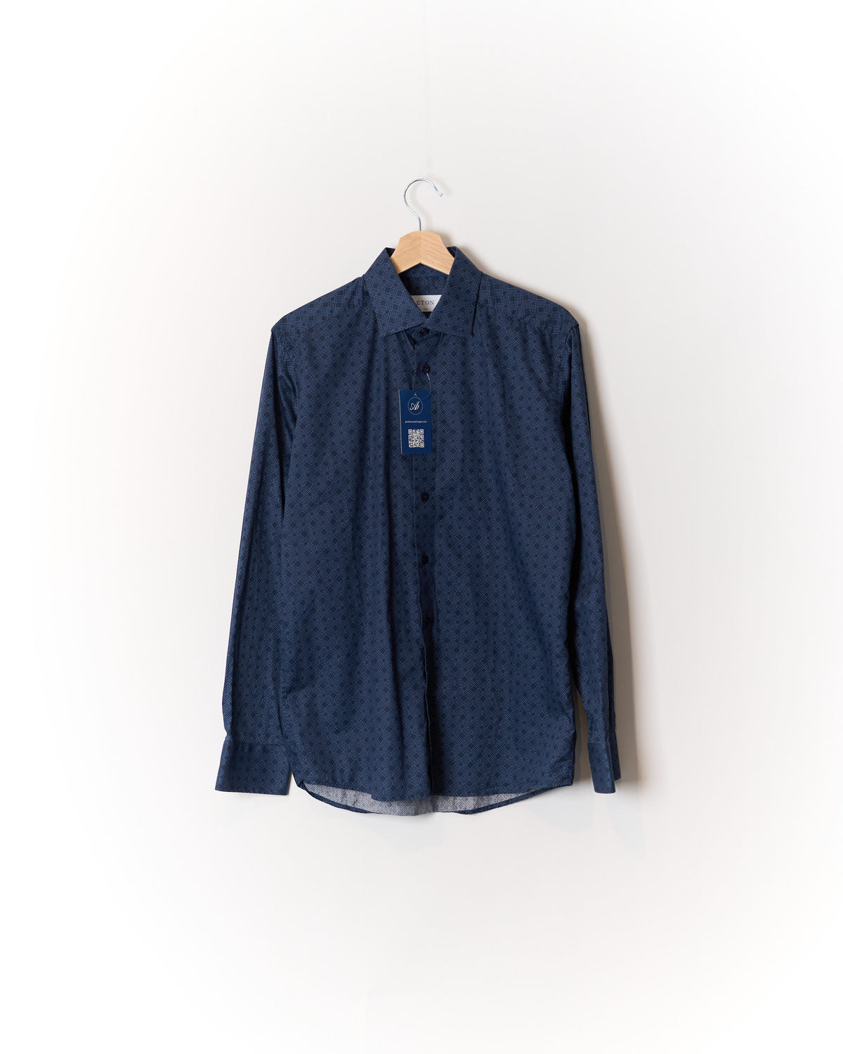 Eton Navy and Light Blue Slim Cotton Shirt