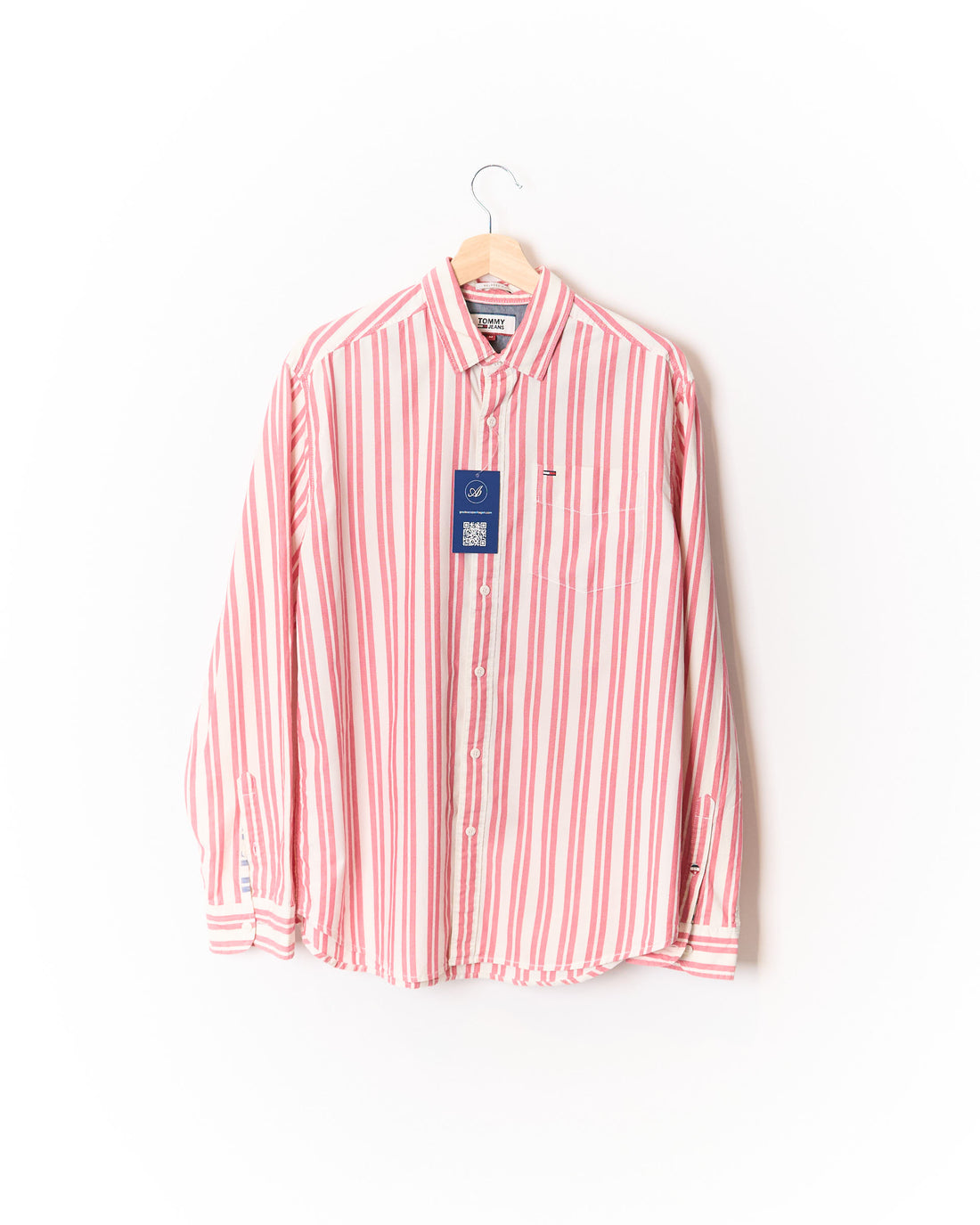 Tommy Hilfiger Pink and White Striped Relaxed Fit Cotton Shirt