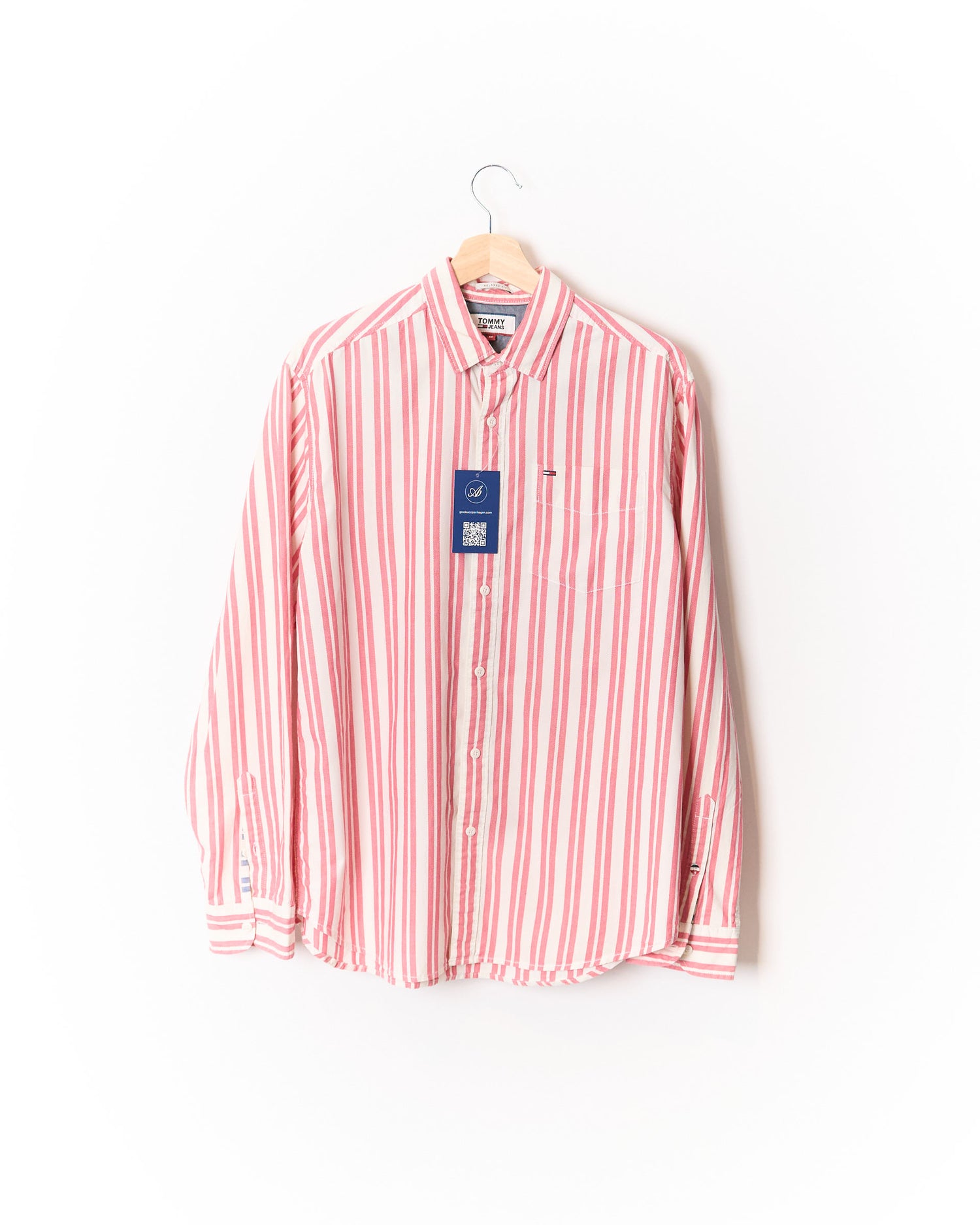 Tommy Hilfiger Pink and White Striped Relaxed Fit Cotton Shirt