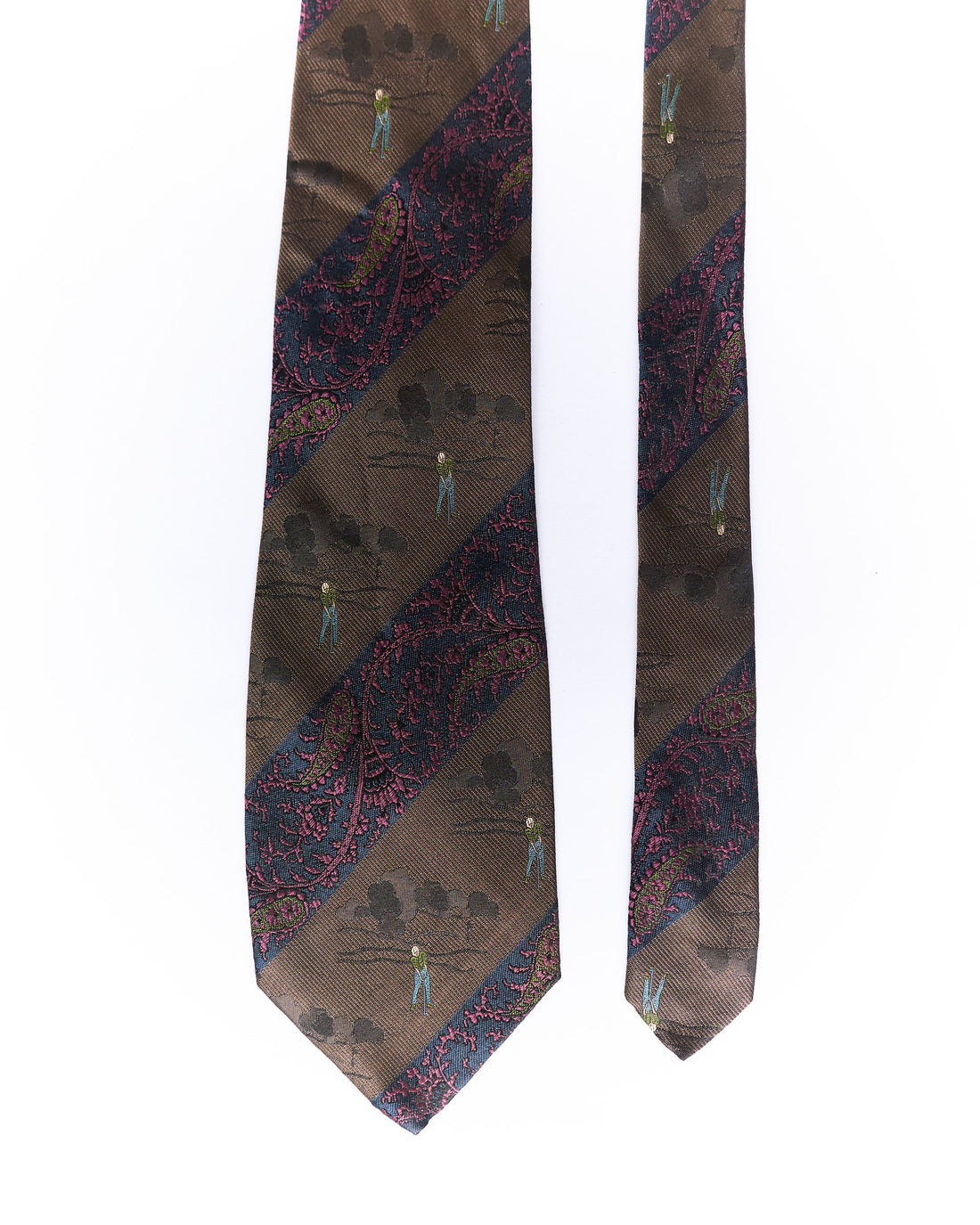 Nazareno Gabrielli Bronw Striped Ivy Paisley and Golf Print Silk Tie
