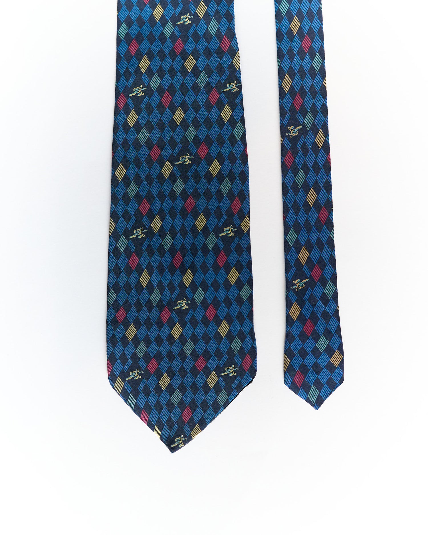 Bergen Blue und Navy Square Print Seidenkrawatte
