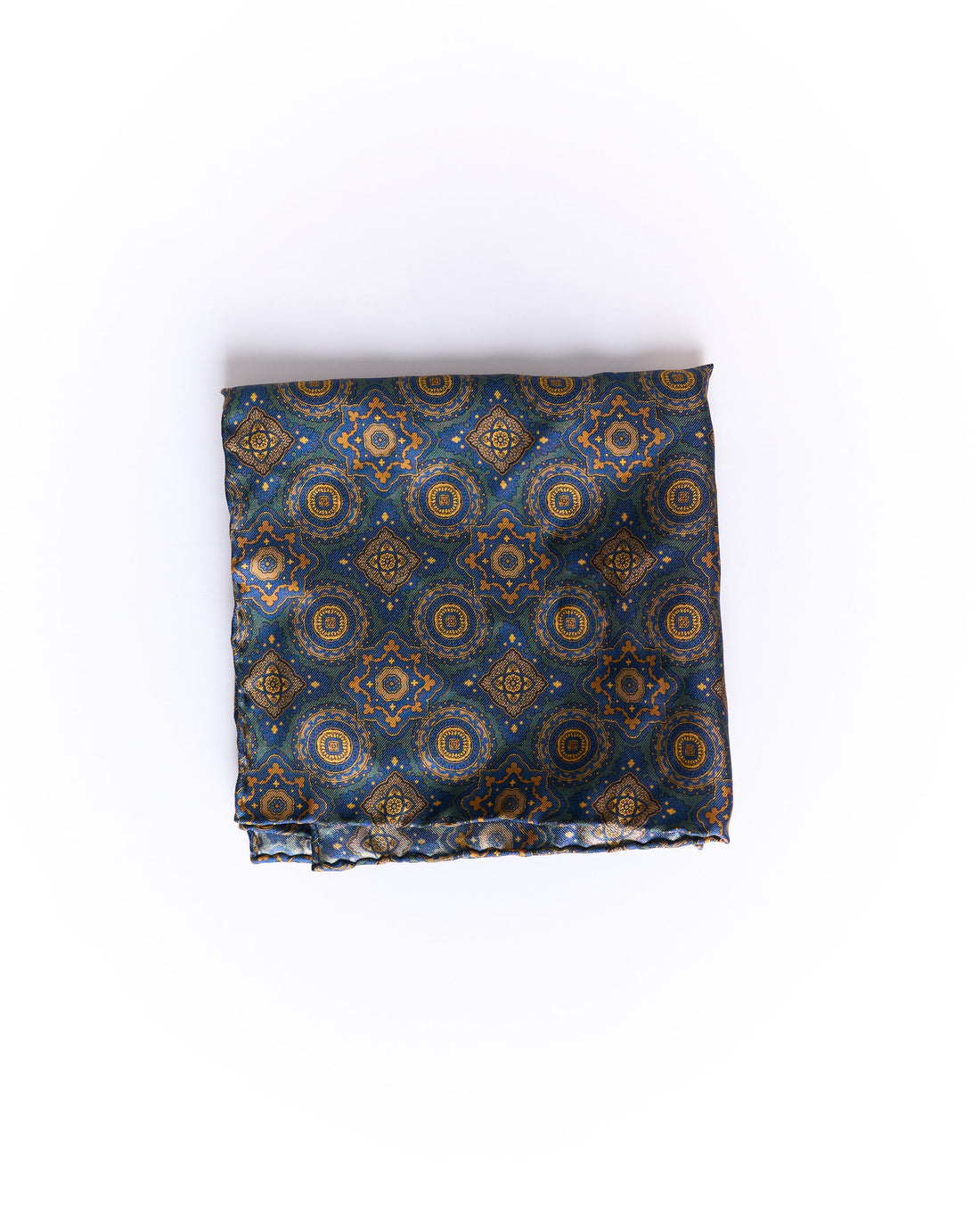 Portia Green, Navy and Gold Silk Pocket Square