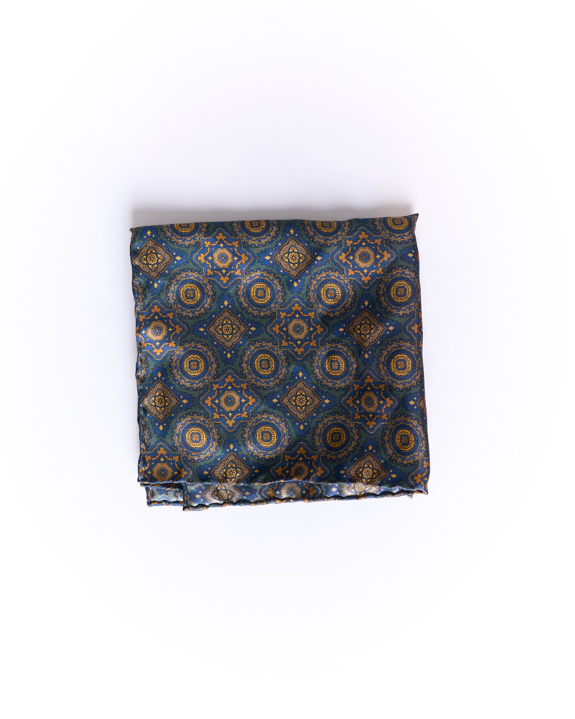 Portia Green, Navy and Gold Silk Pocket Square