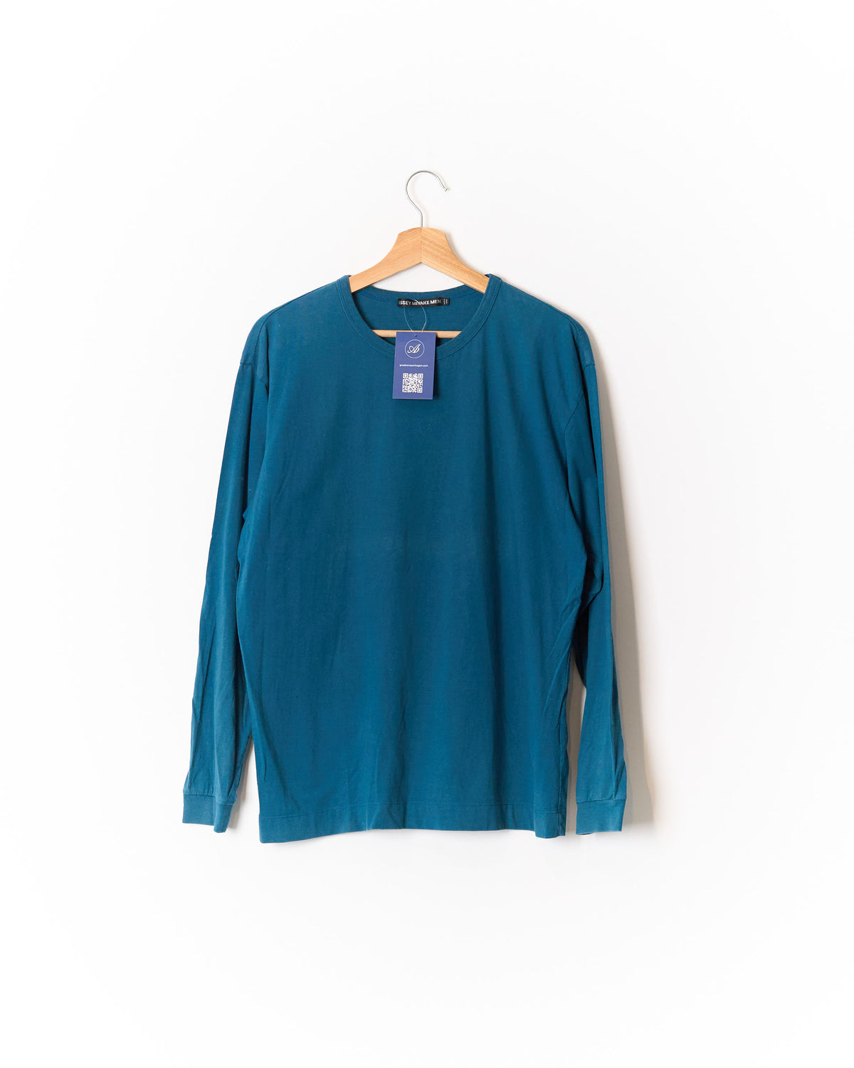 Issey Miyake Herren Tealblaues Baumwoll-Langarm-T-Shirt
